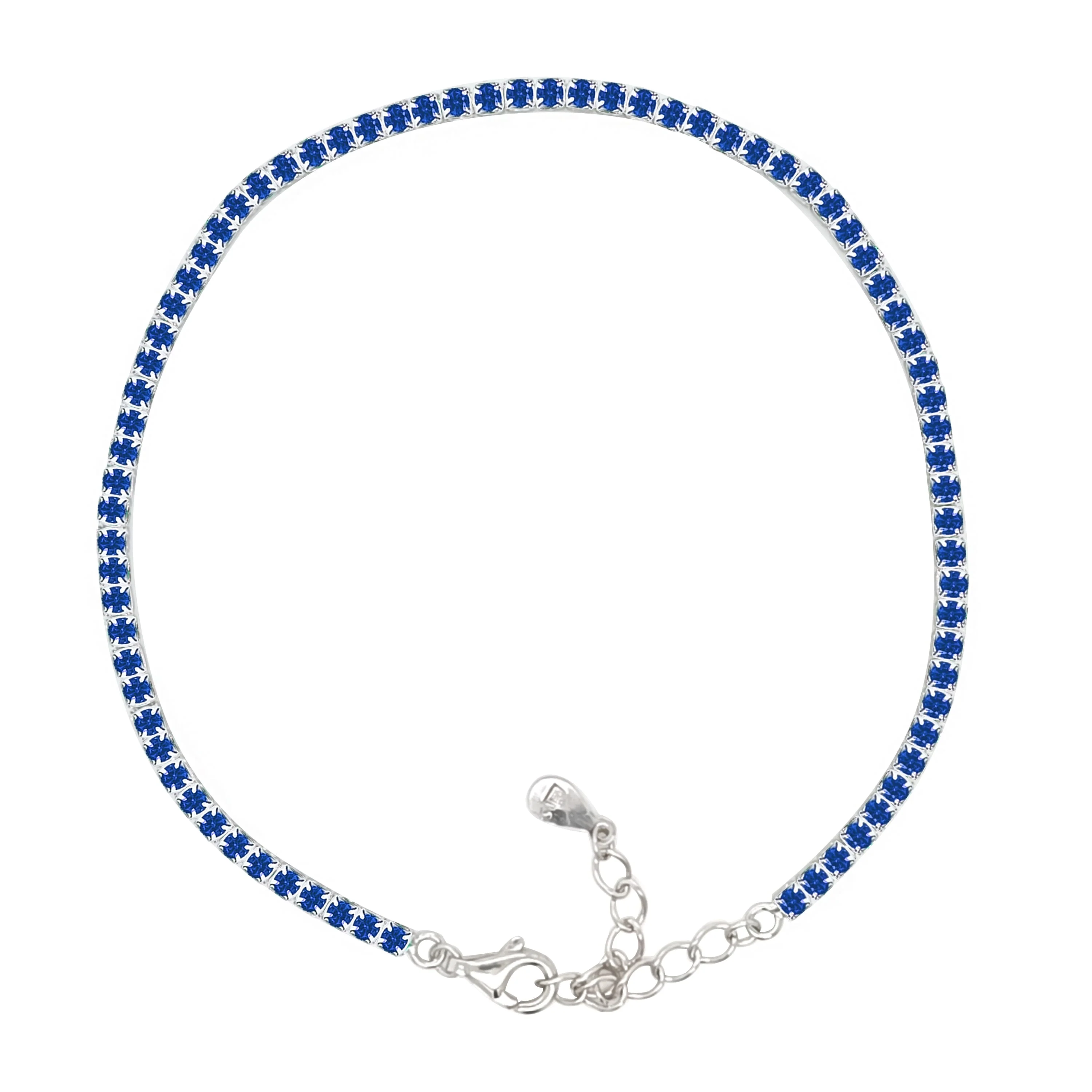 Asfour Crystal Tennis Bracelet With Blue Round Zircon In 925 Sterling Silver-BM0133-B