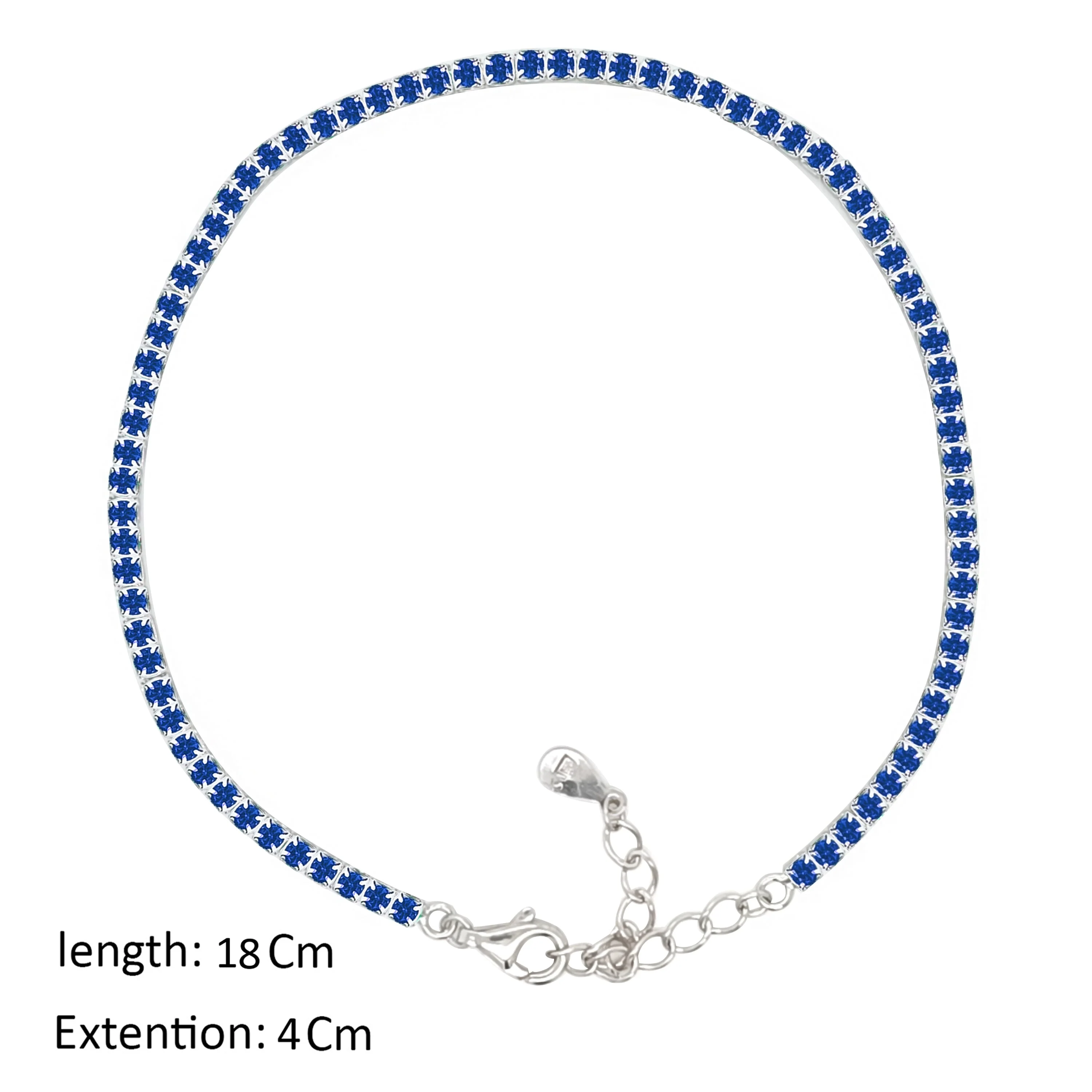 Asfour Crystal Tennis Bracelet With Blue Round Zircon In 925 Sterling Silver-BM0133-B - Image 2