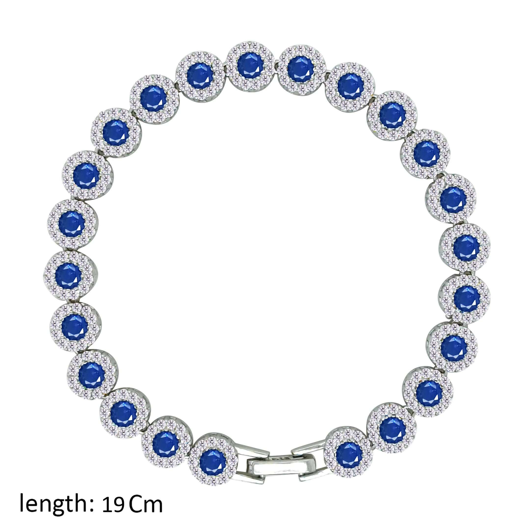 Asfour Crystal Tennis Bracelet With Blue Round Zircon Stones In 925 Sterling Silver-BM0068-WB - Image 2