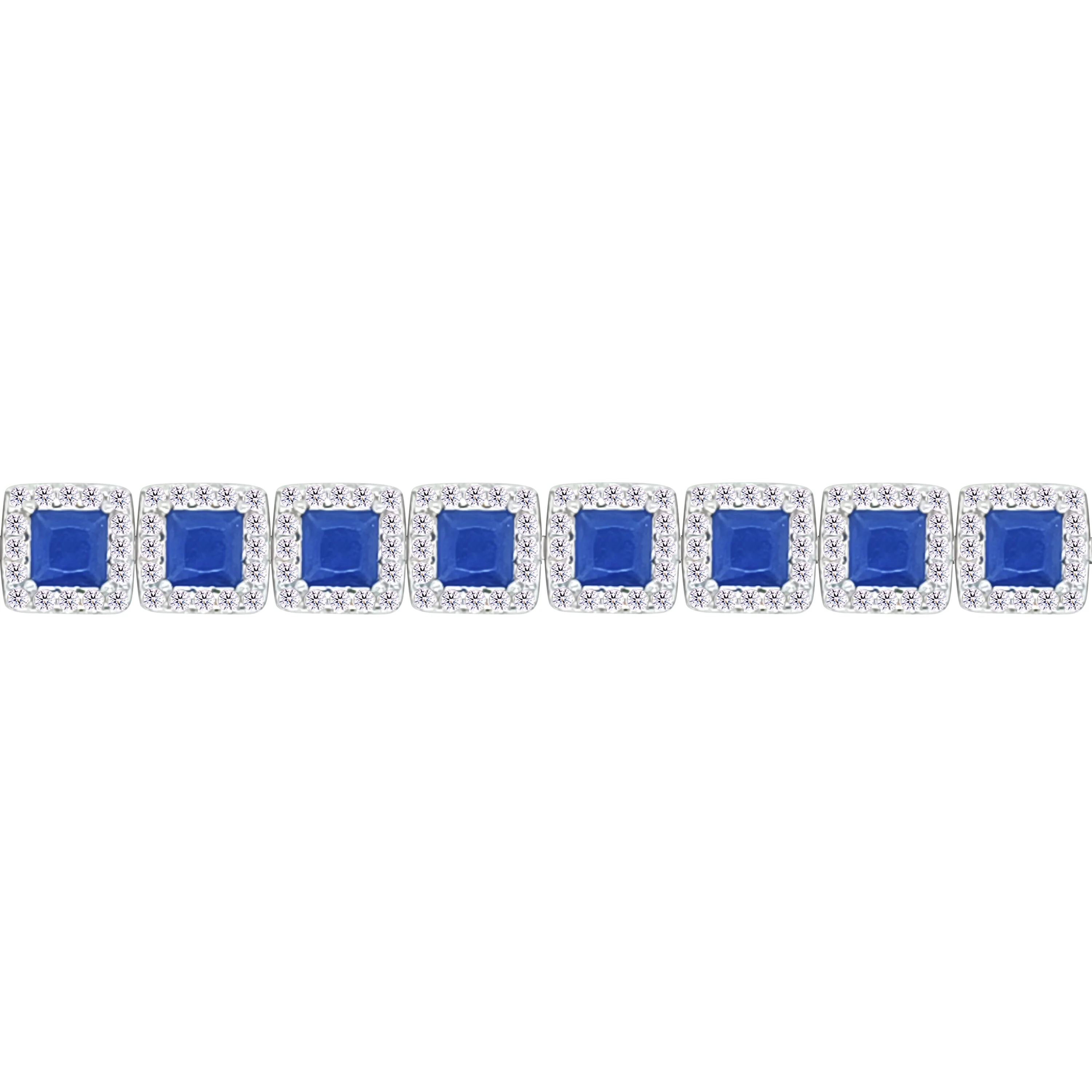 Asfour Crystal Tennis Bracelet With Blue Square Design In 925 Sterling Silver-BM0118-WB