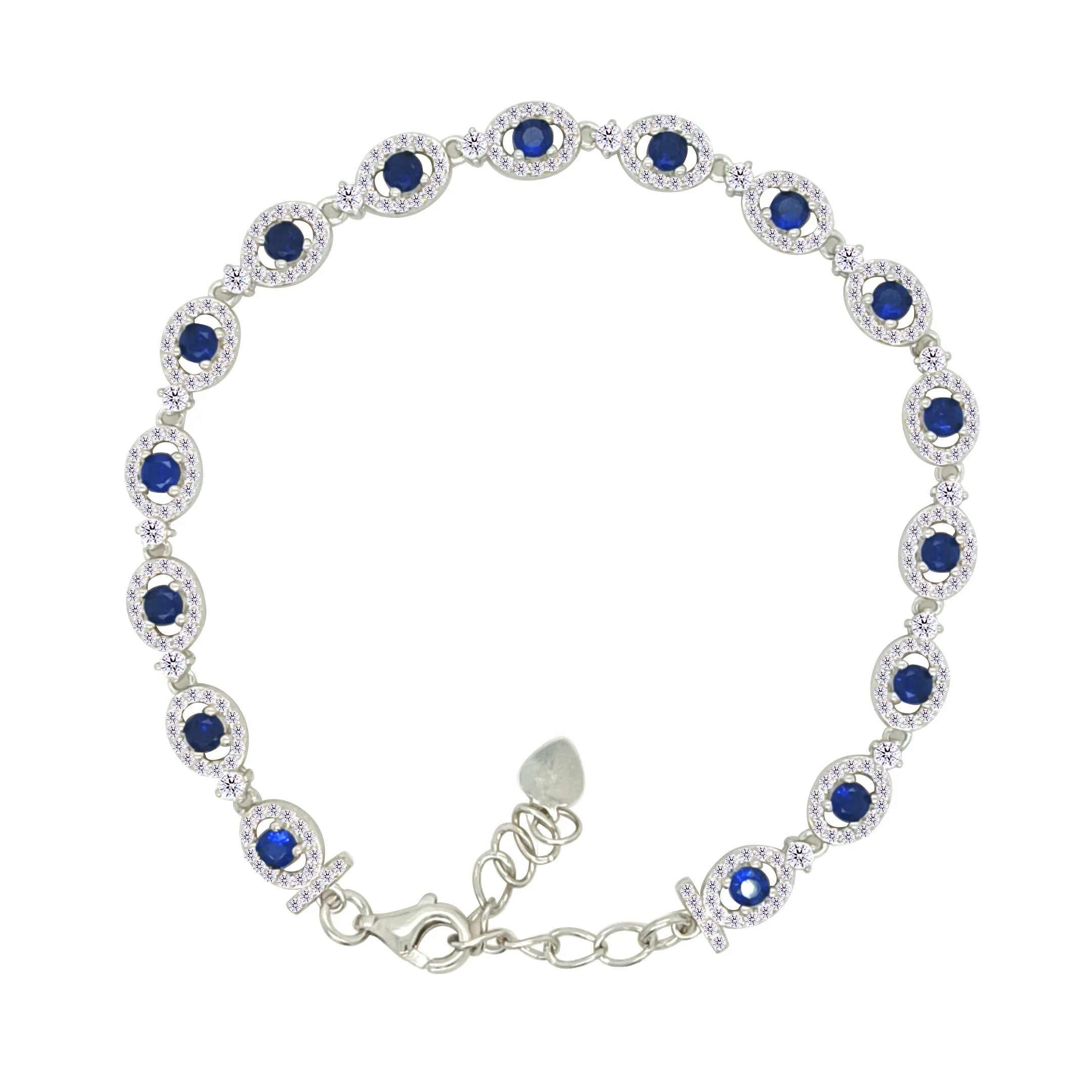 Asfour Crystal Tennis Bracelet With Blue Zircon Stones In 925 Sterling Silver-BM0084-WB