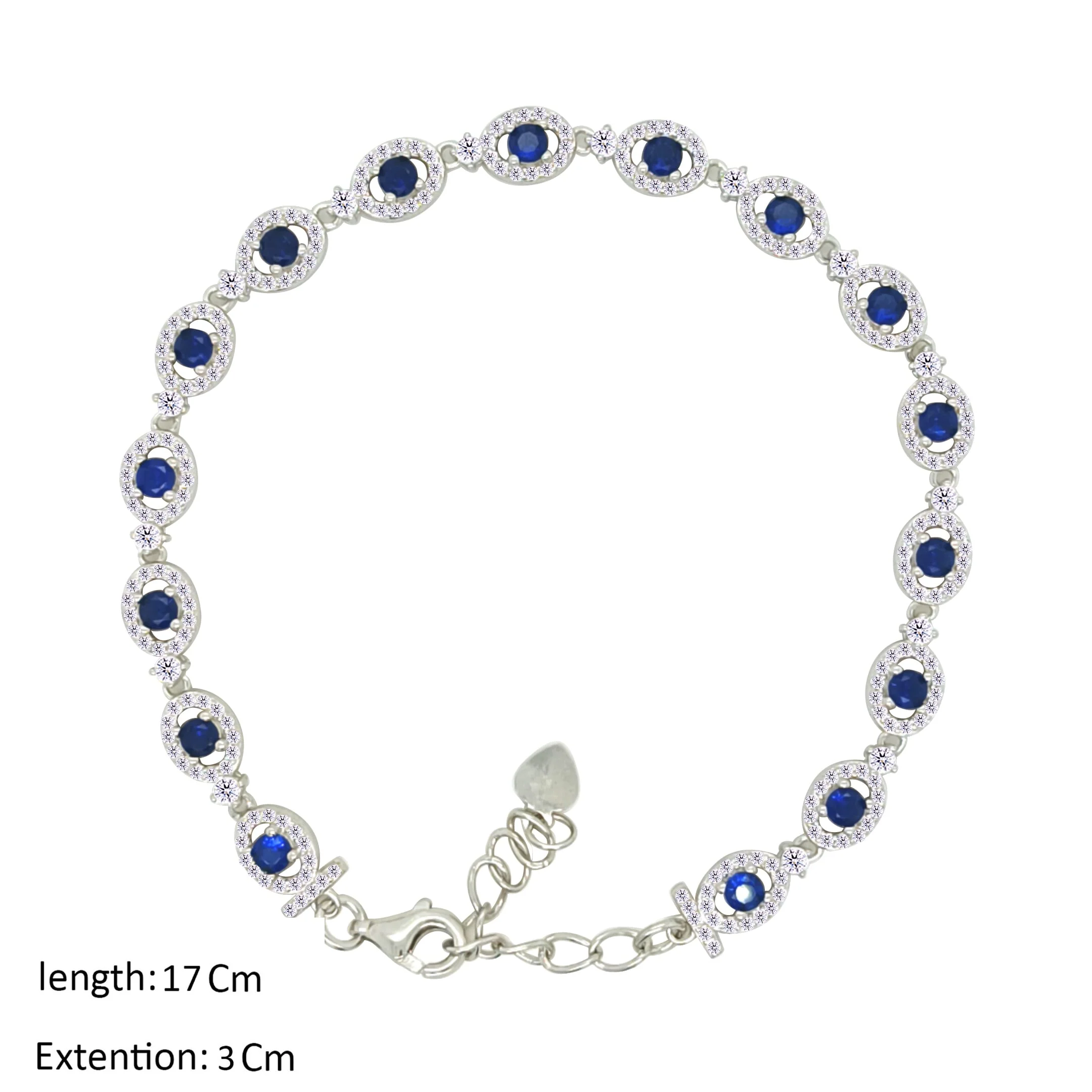 Asfour Crystal Tennis Bracelet With Blue Zircon Stones In 925 Sterling Silver-BM0084-WB - Image 2