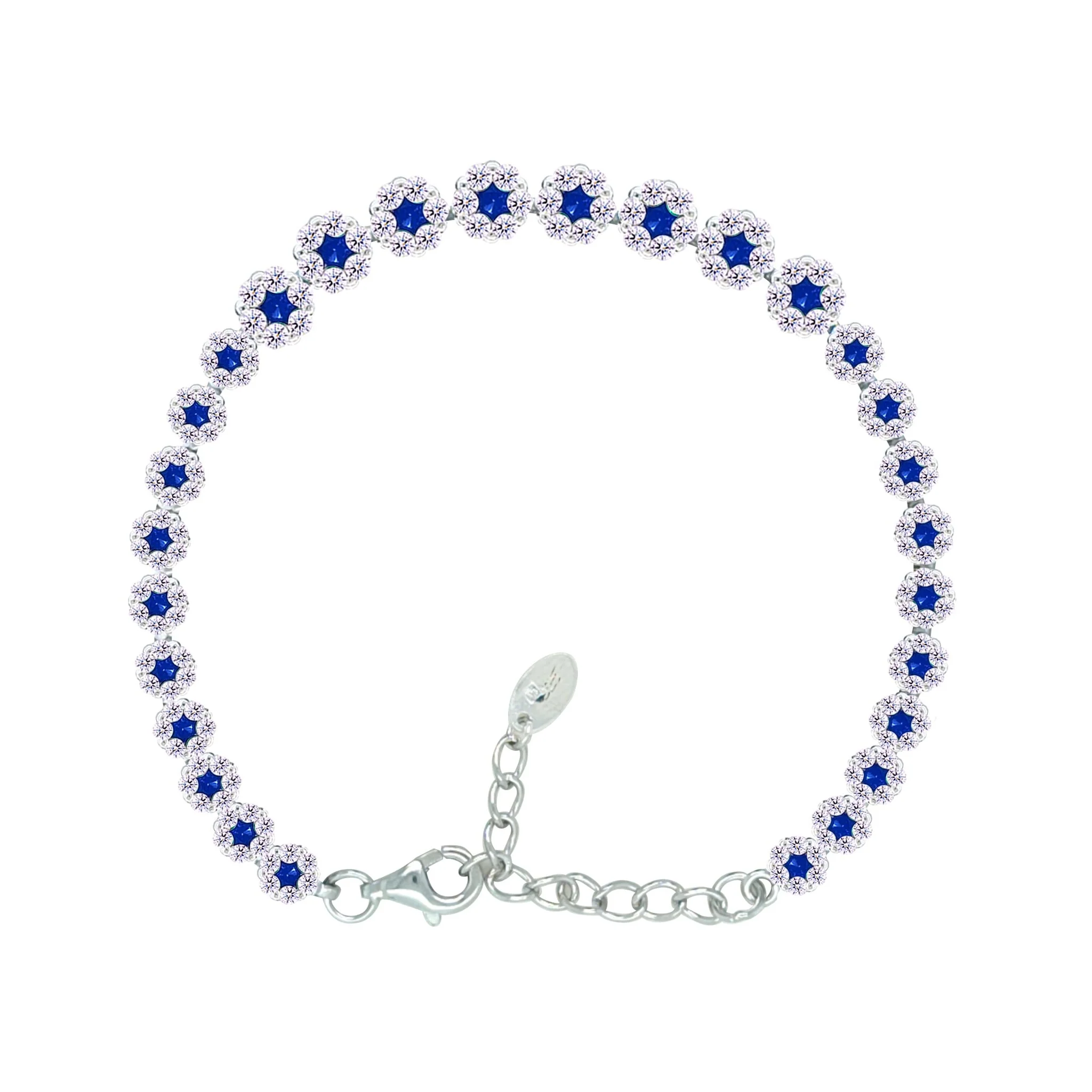Asfour Crystal Tennis Bracelet With Blue Zircon Stones In 925 Sterling Silver-BM0092-WB