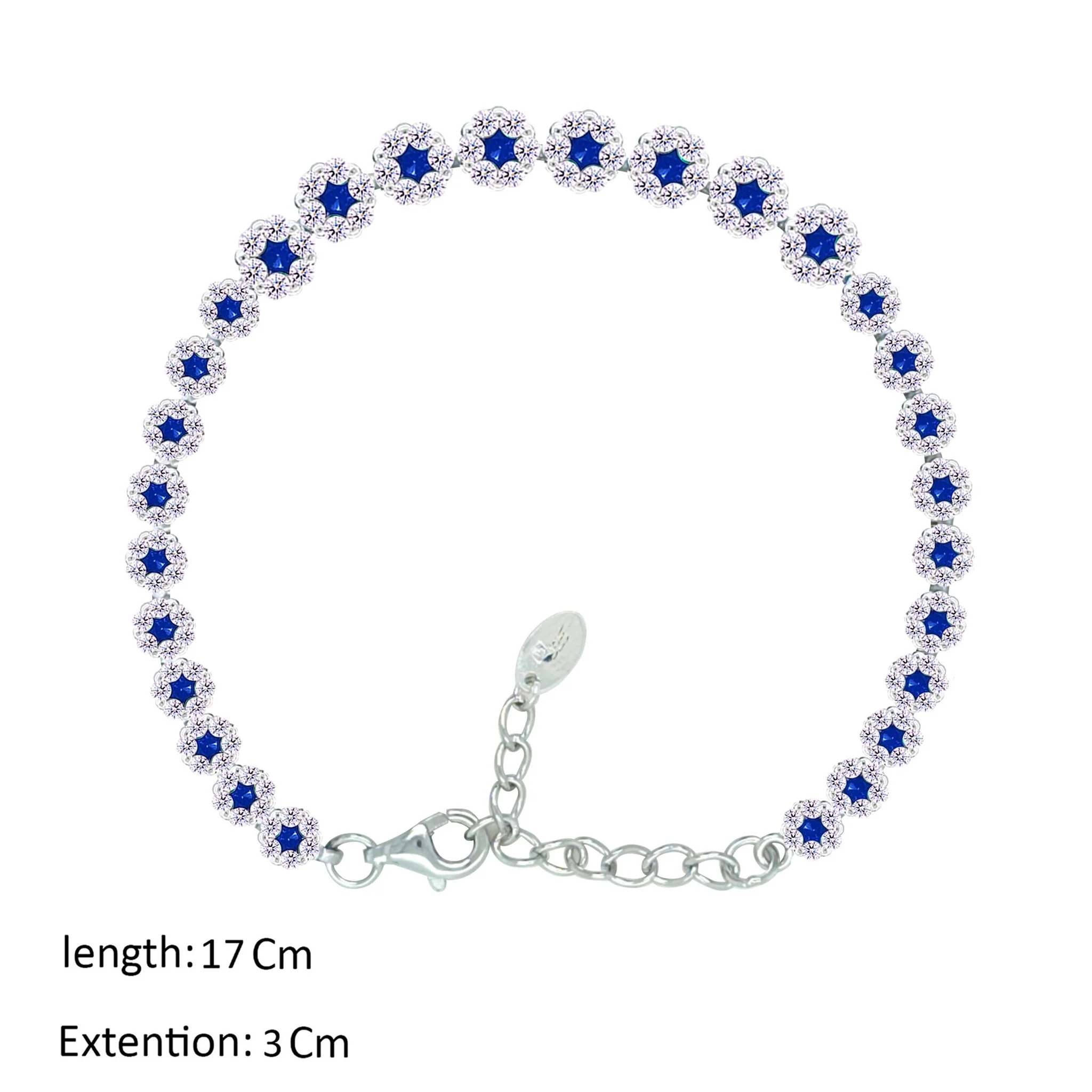 Asfour Crystal Tennis Bracelet With Blue Zircon Stones In 925 Sterling Silver-BM0092-WB - Image 2