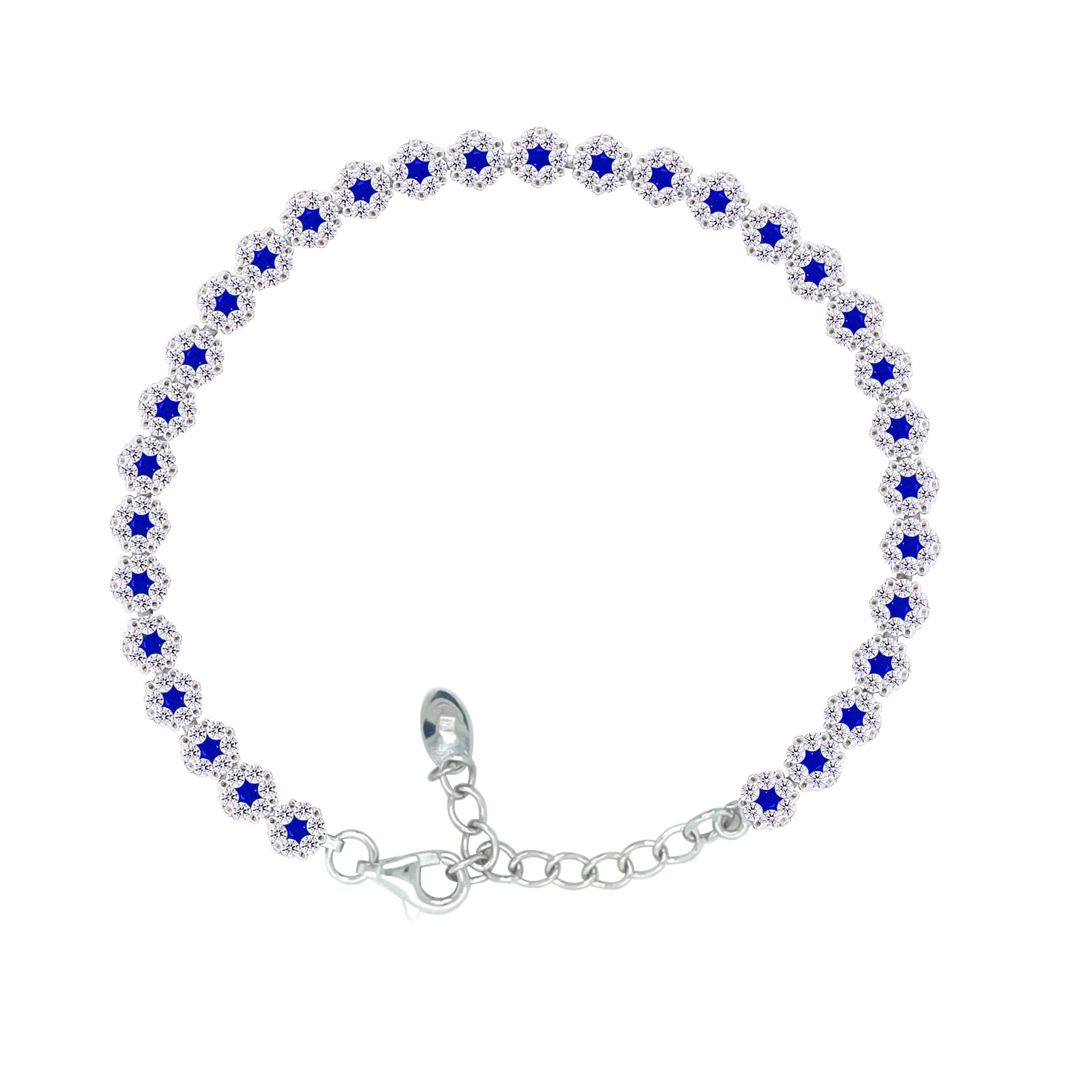 Asfour Crystal Tennis Bracelet With Blue Zircon Stones In 925 Sterling Silver-BM0093-WB
