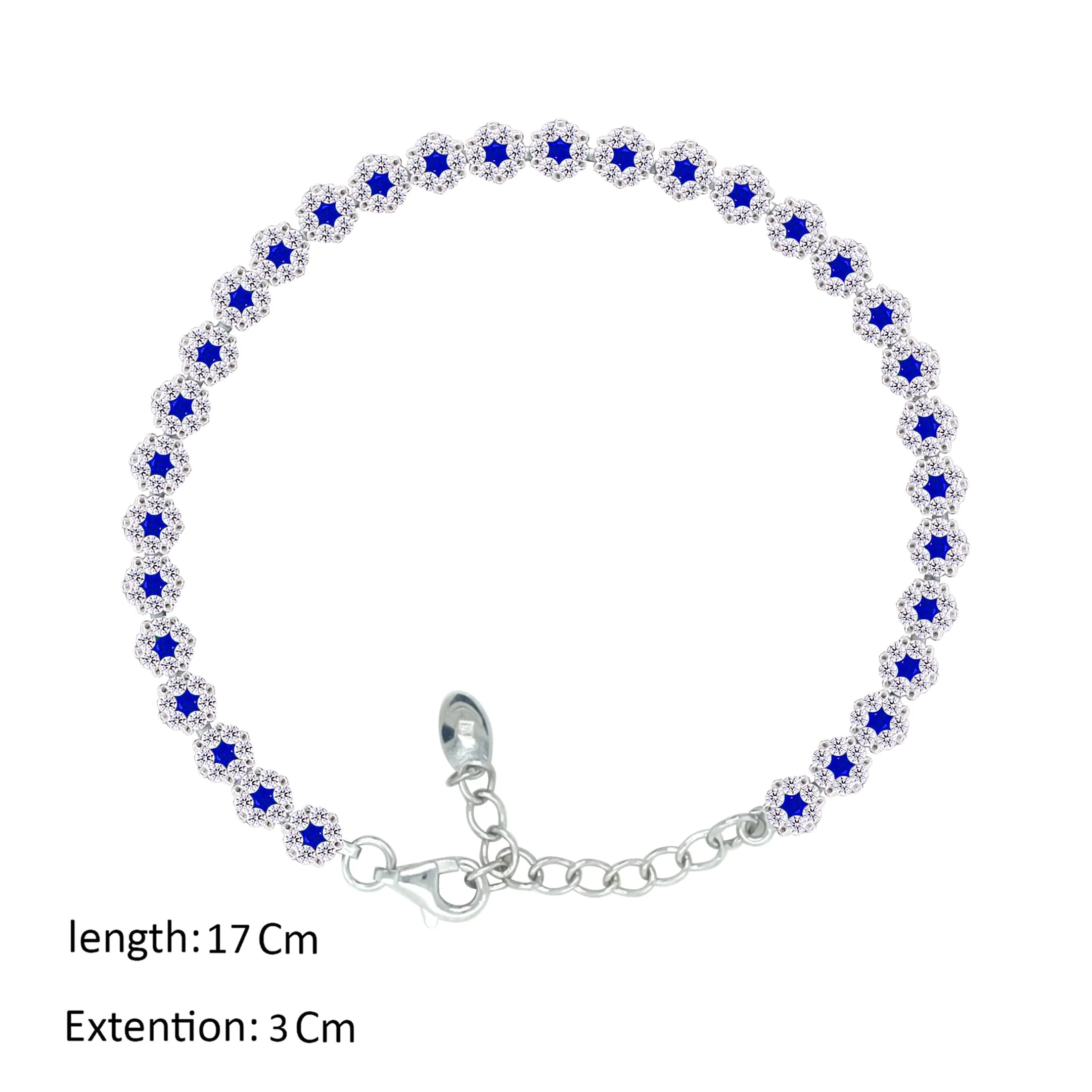 Asfour Crystal Tennis Bracelet With Blue Zircon Stones In 925 Sterling Silver-BM0093-WB - Image 2