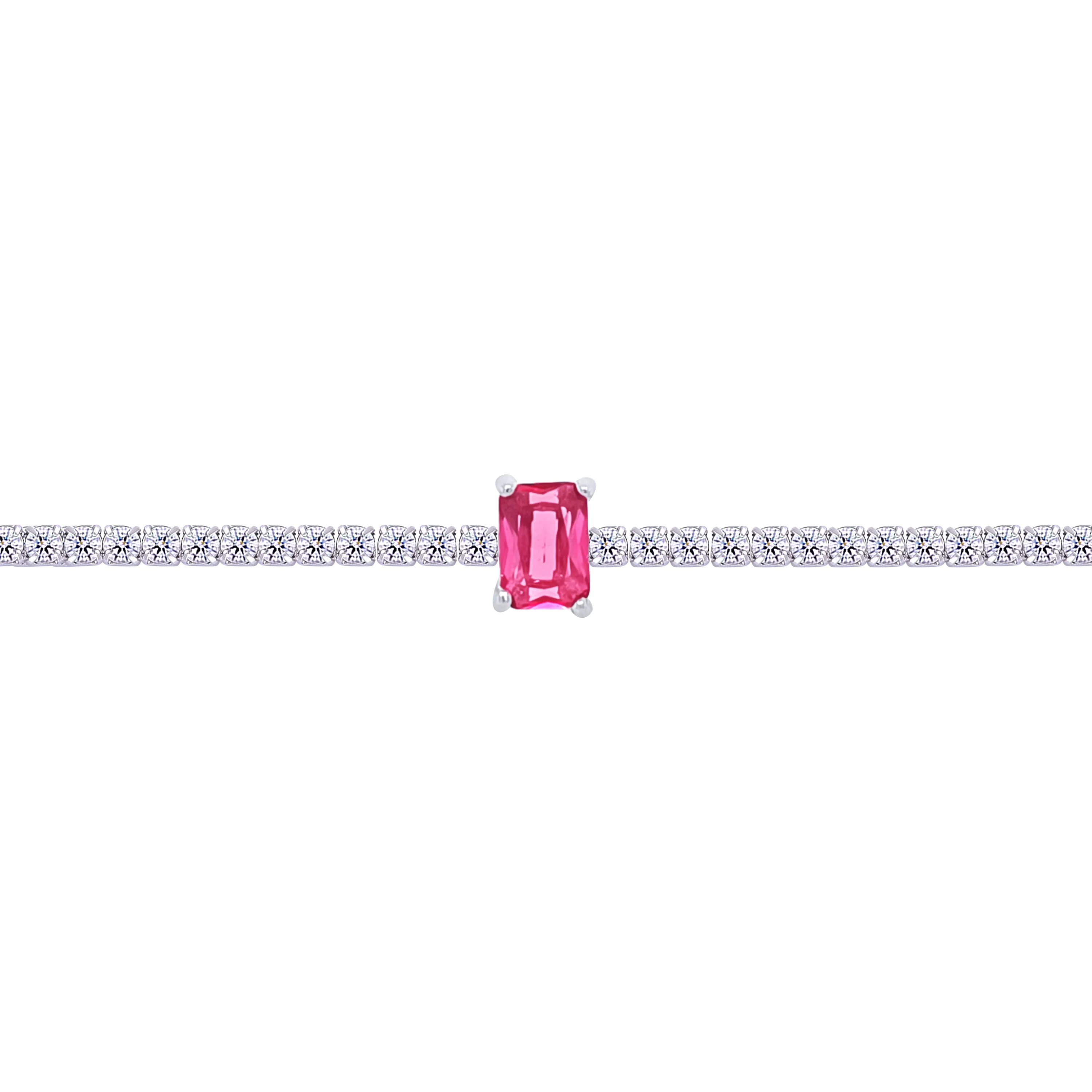 Asfour Crystal Tennis Bracelet With Dark Rose Emerald Stone In 925 Sterling Silver-BD0332-WO5