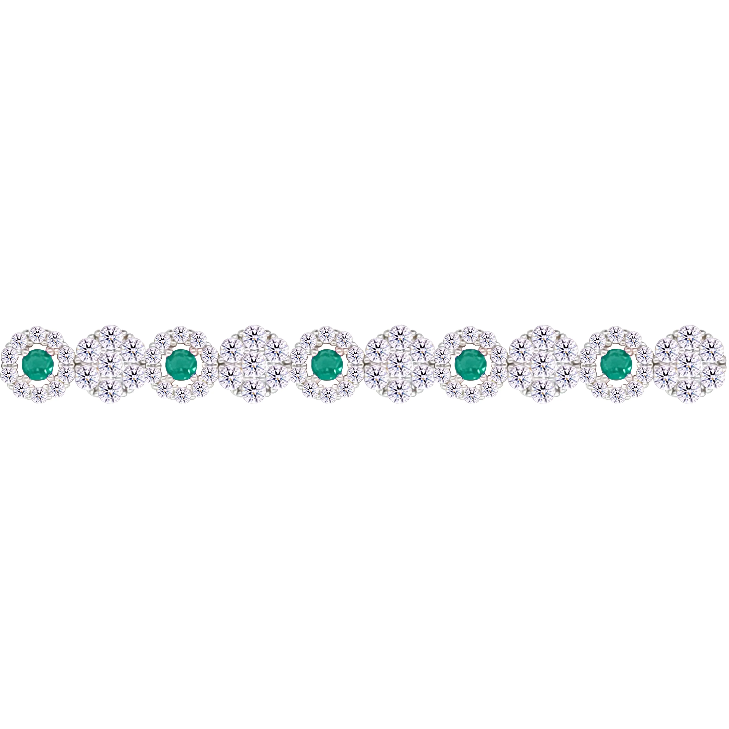 Asfour Crystal Tennis Bracelet With Emerald & Clear Round Design In 925 Sterling Silver-BM0110-WG