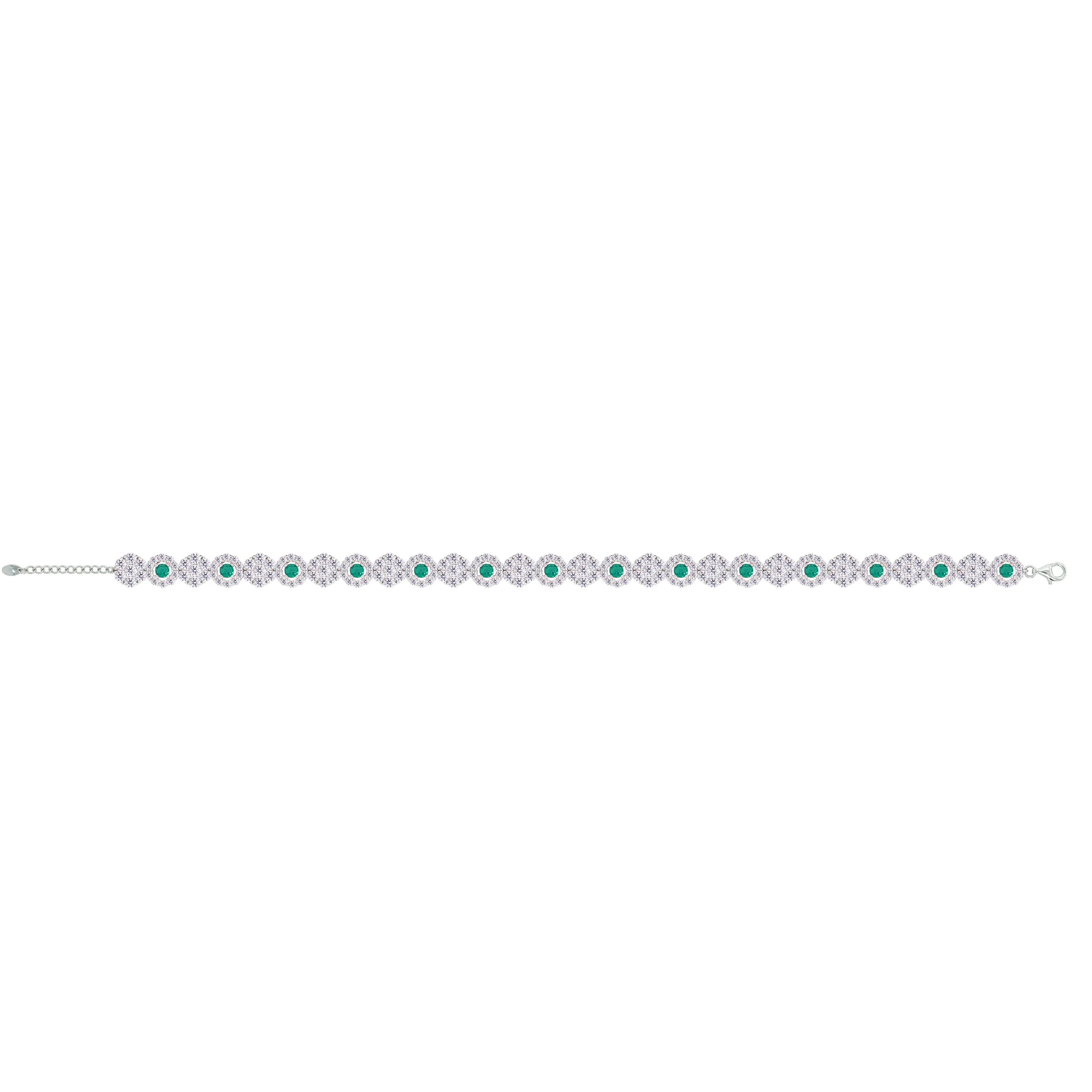 Asfour Crystal Tennis Bracelet With Emerald & Clear Round Design In 925 Sterling Silver-BM0110-WG - Image 2