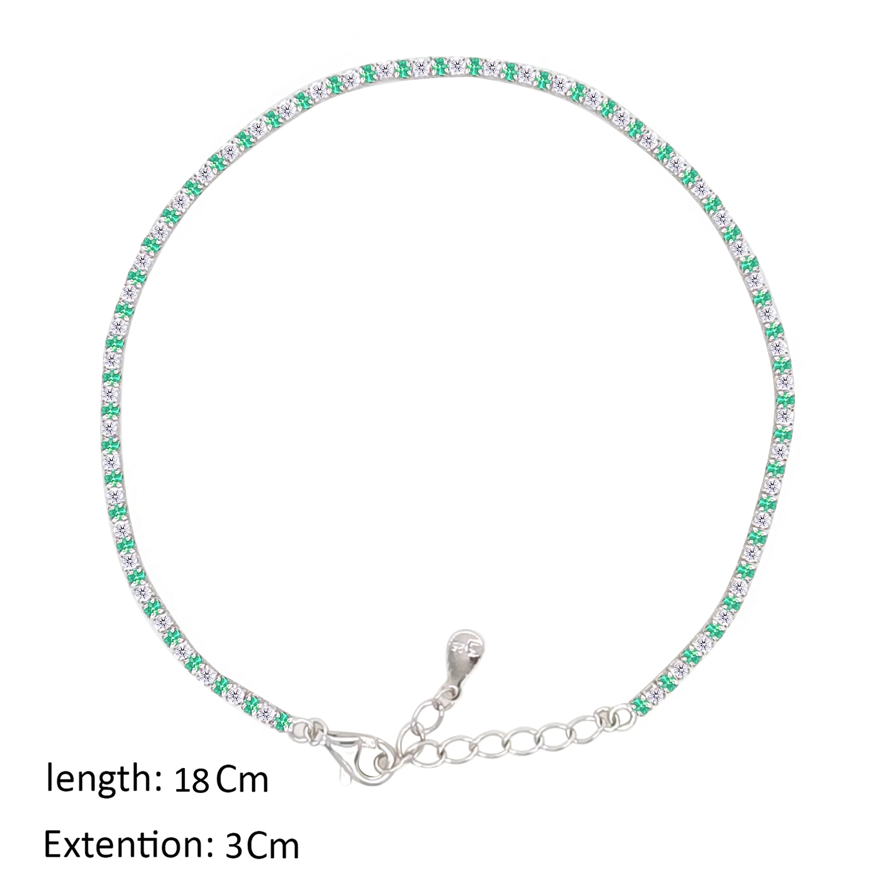 Asfour Crystal Tennis Bracelet With Emerald & Clear Round Design In 925 Sterling Silver-BM0134-WG - Image 2