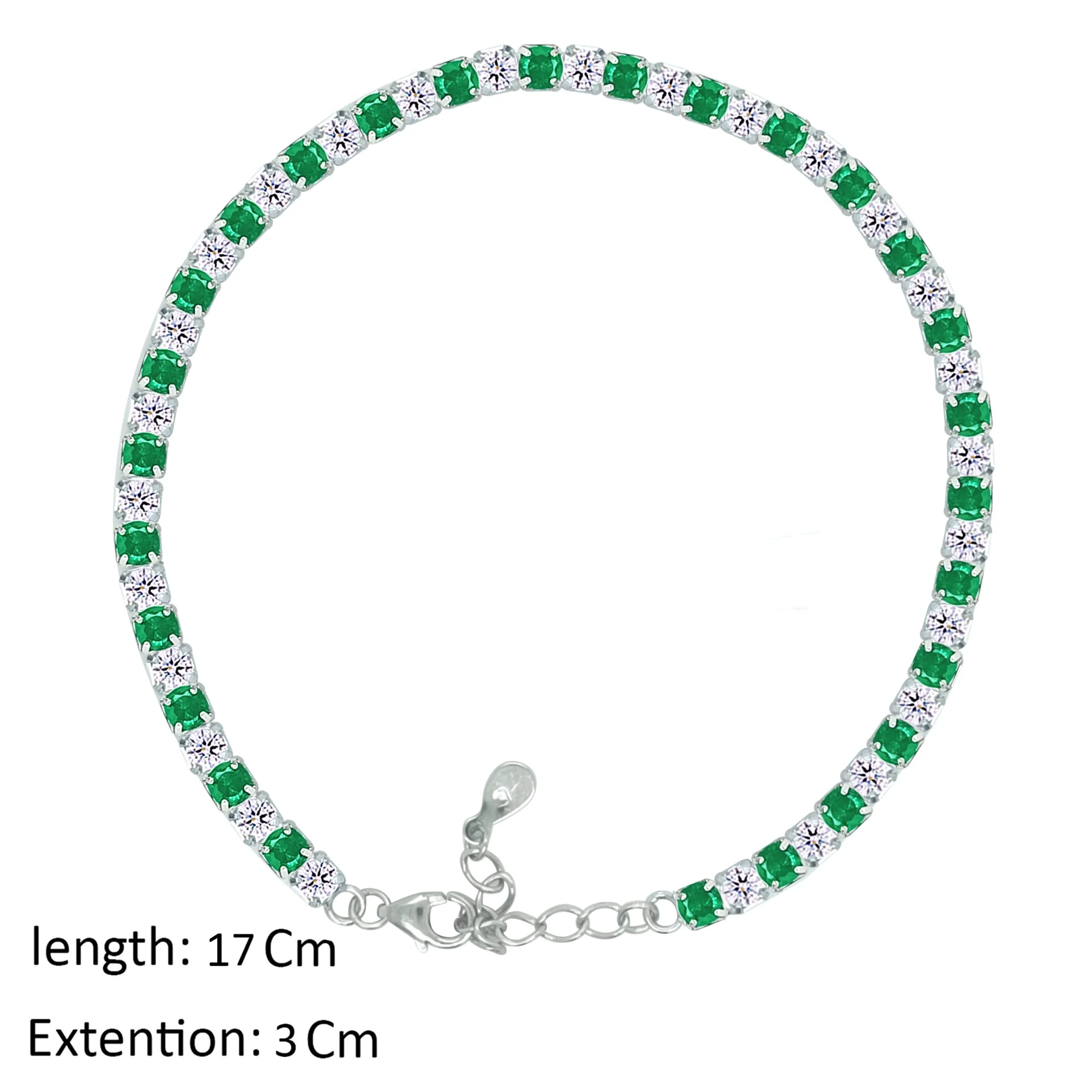 Asfour Crystal Tennis Bracelet With Emerald & Clear Zircon In 925 Sterling Silver-BM0003-WG - Image 2