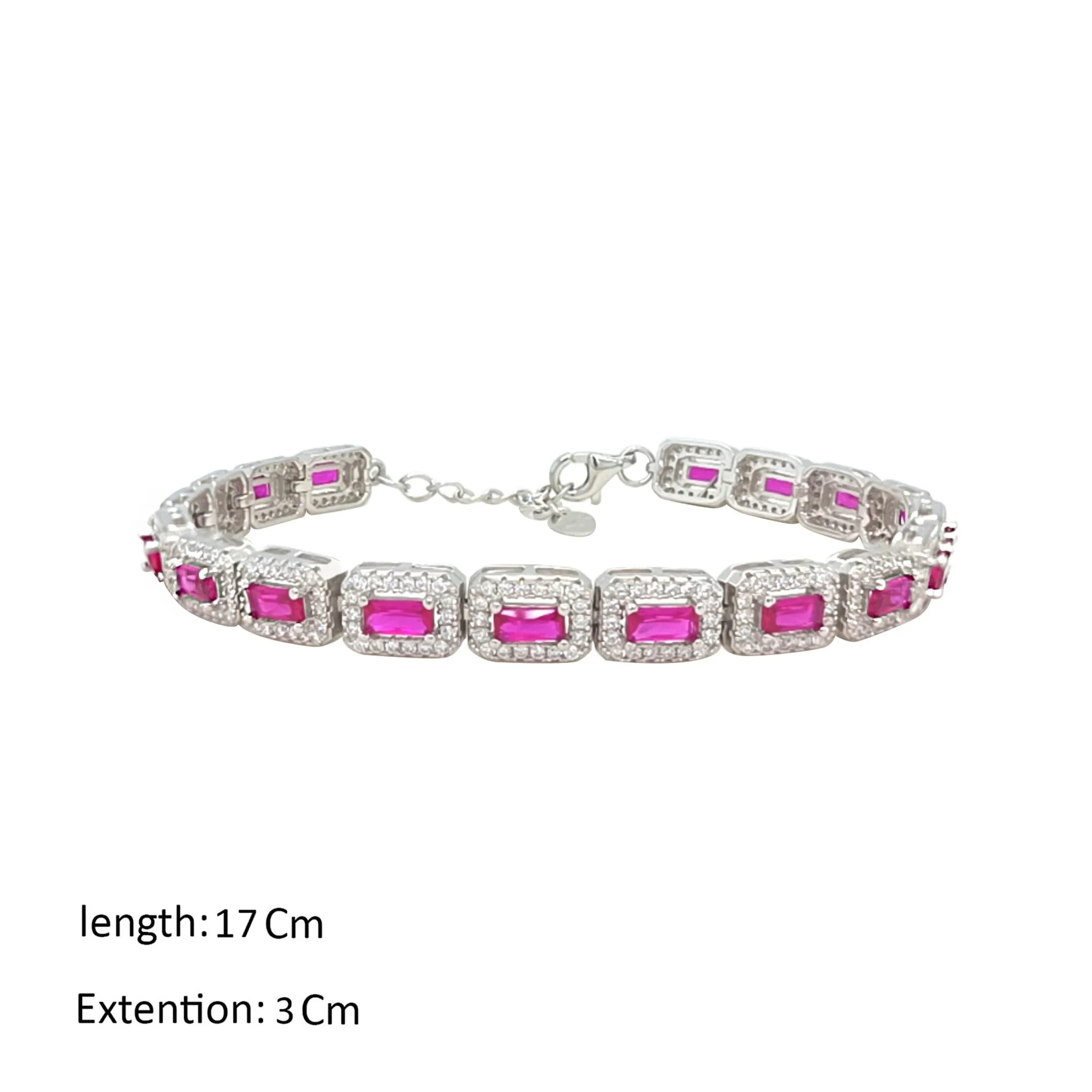 Asfour Crystal Tennis Bracelet With Emerald Fuchsia Design In 925 Sterling Silver-BM0063-Q-WF - Image 2