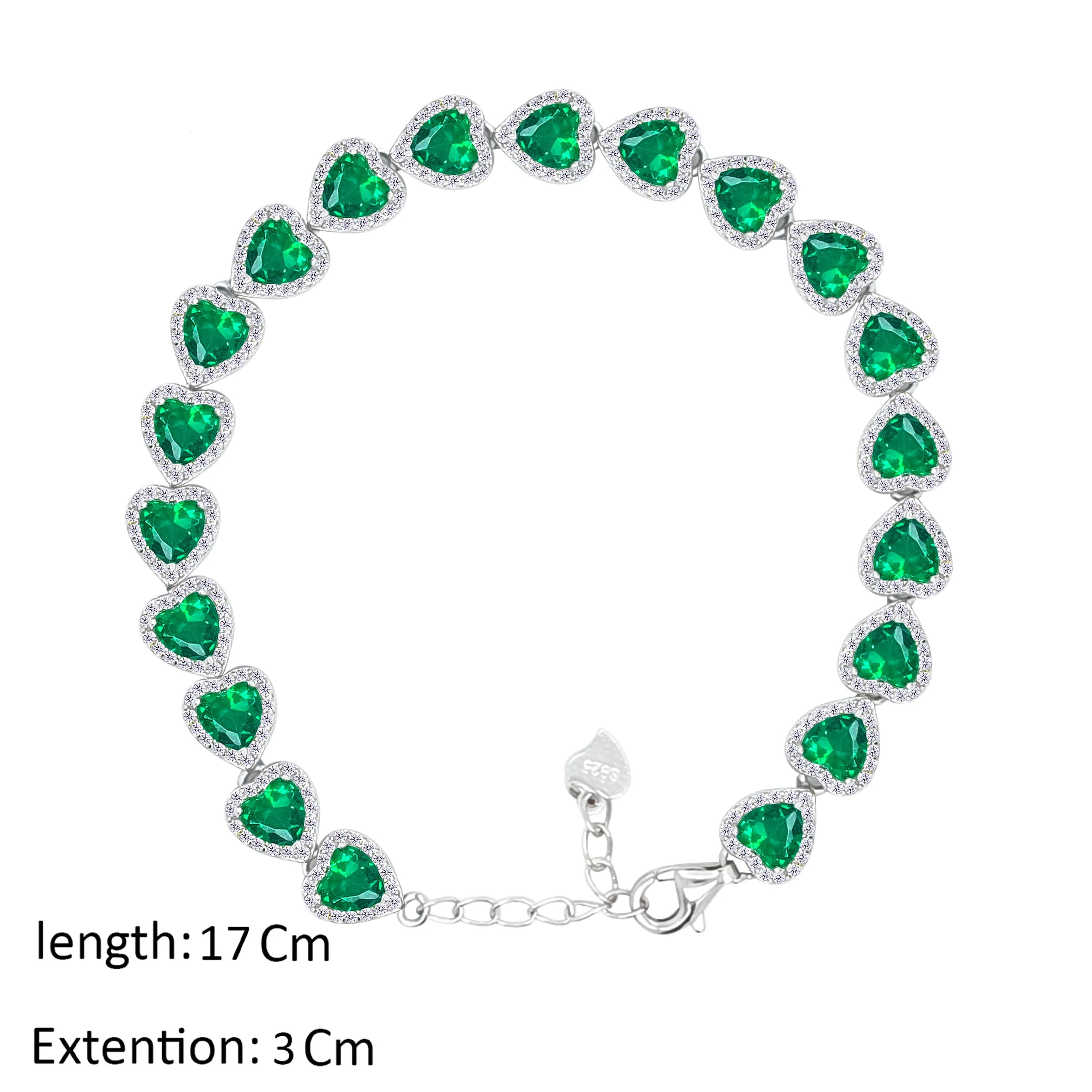 Asfour Crystal Tennis Bracelet With Emerald Hearts Design In 925 Sterling Silver-BD0322-G - Image 2