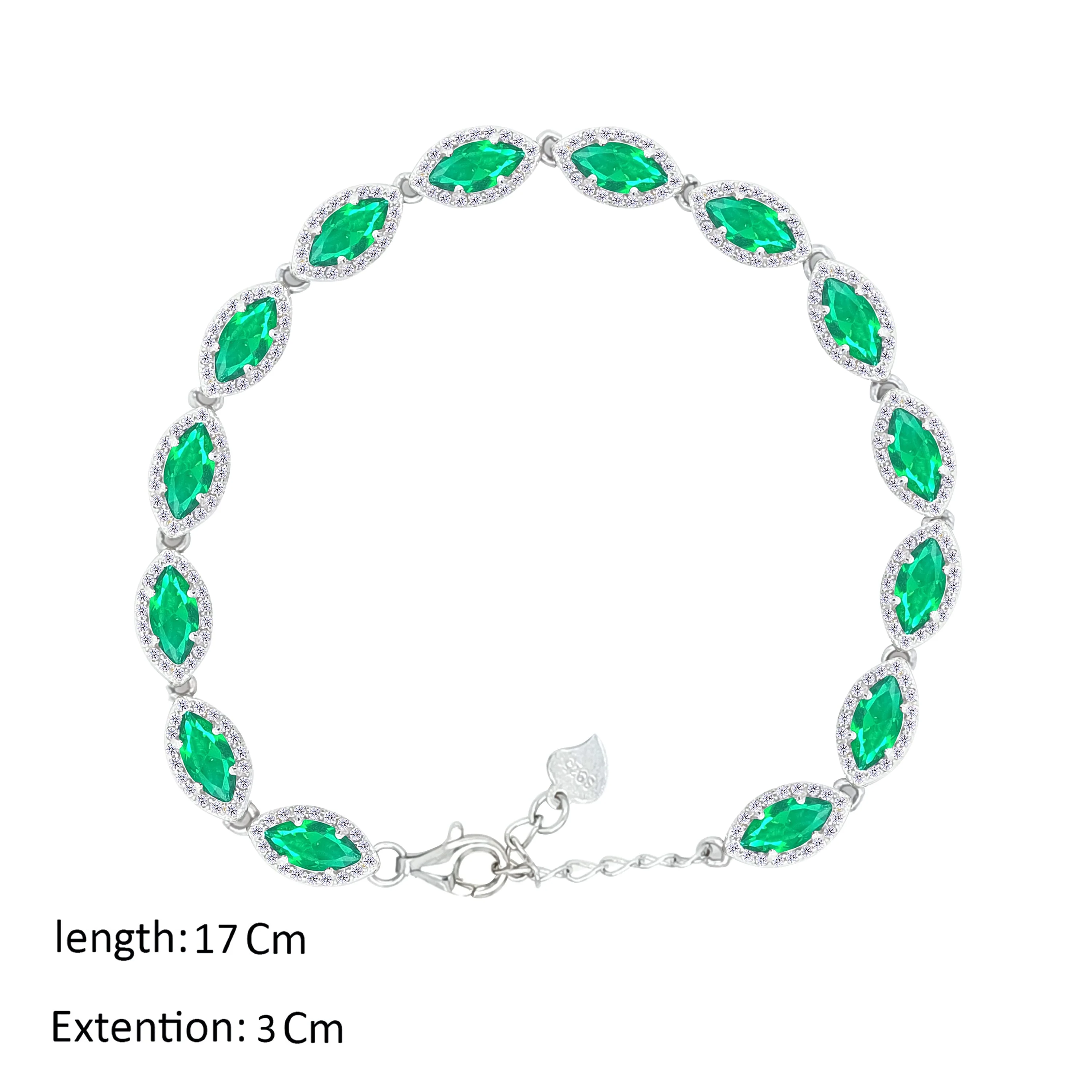 Asfour Crystal Tennis Bracelet With Emerald Marquise Design In 925 Sterling Silver-BD0274-G - Image 2