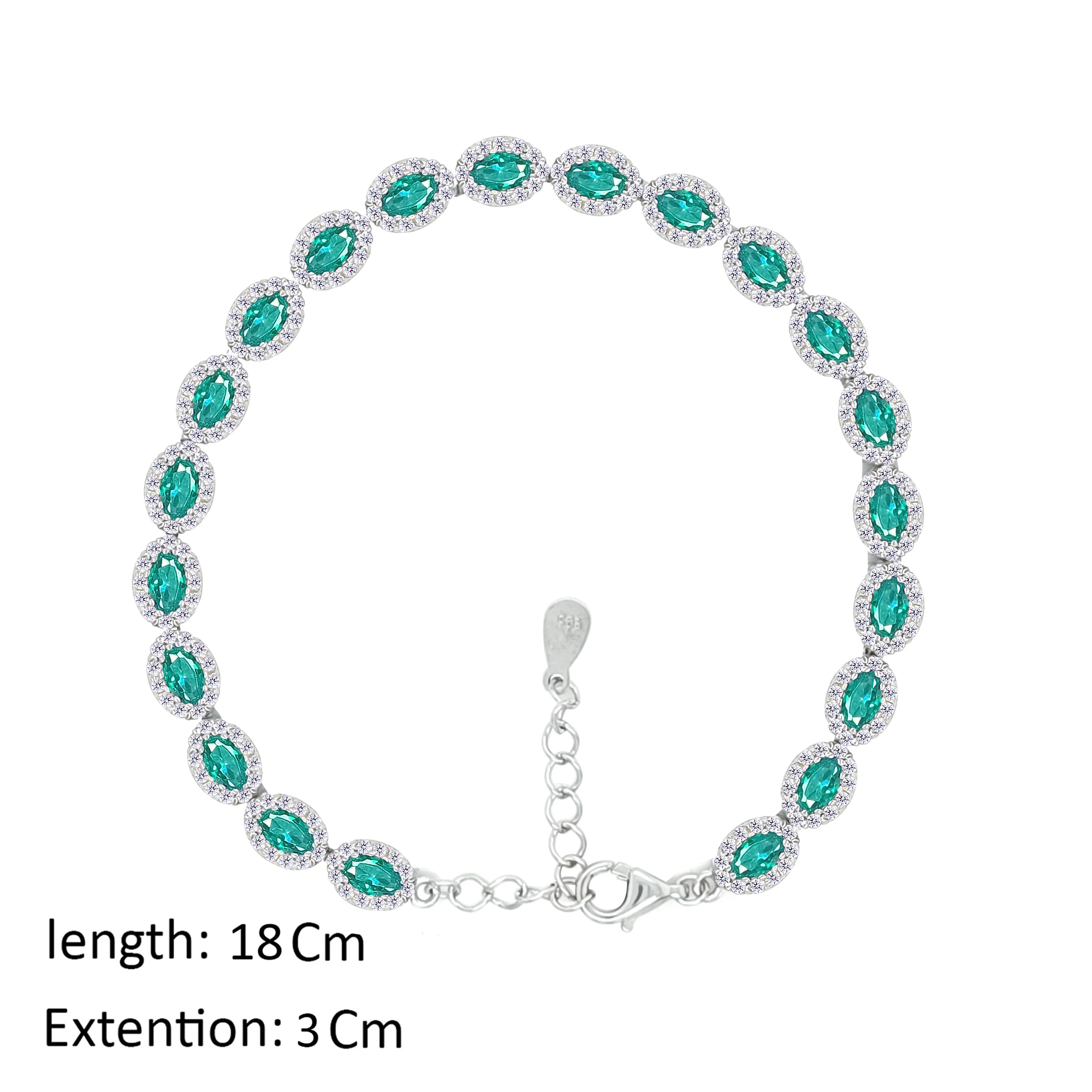 Asfour Crystal Tennis Bracelet With Emerald Oval Design In 925 Sterling Silver-BD0286-WG - Image 2