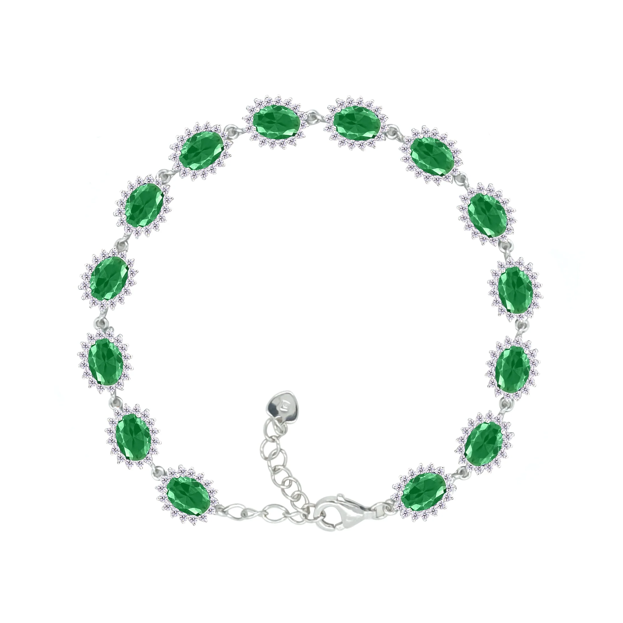 Asfour Crystal Tennis Bracelet With Emerald Oval Design In 925 Sterling Silver-BM0086-G