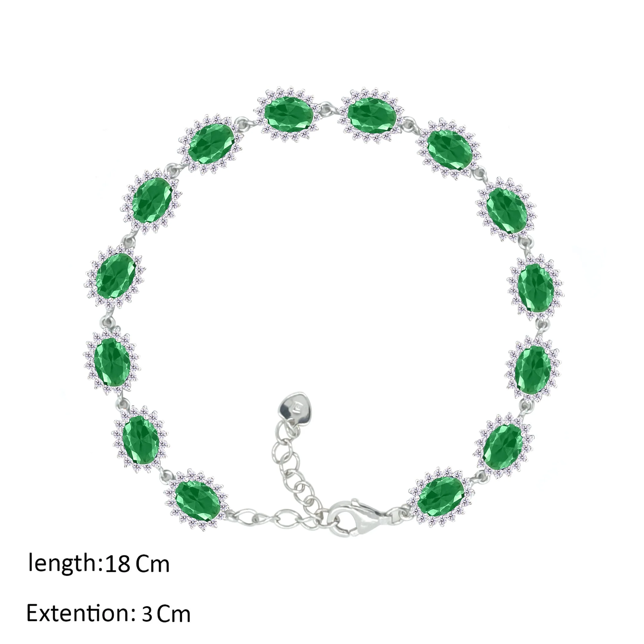 Asfour Crystal Tennis Bracelet With Emerald Oval Design In 925 Sterling Silver-BM0086-G - Image 2