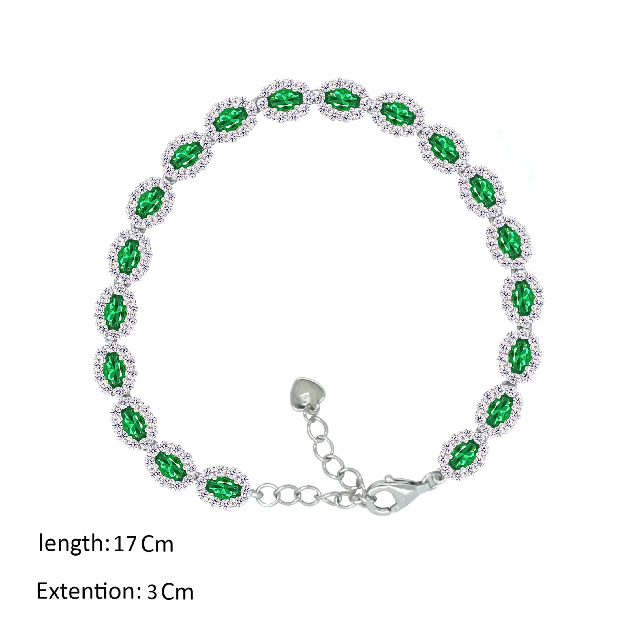 Asfour Crystal Tennis Bracelet With Emerald Oval Design In 925 Sterling Silver-BM0087-WG - Image 2