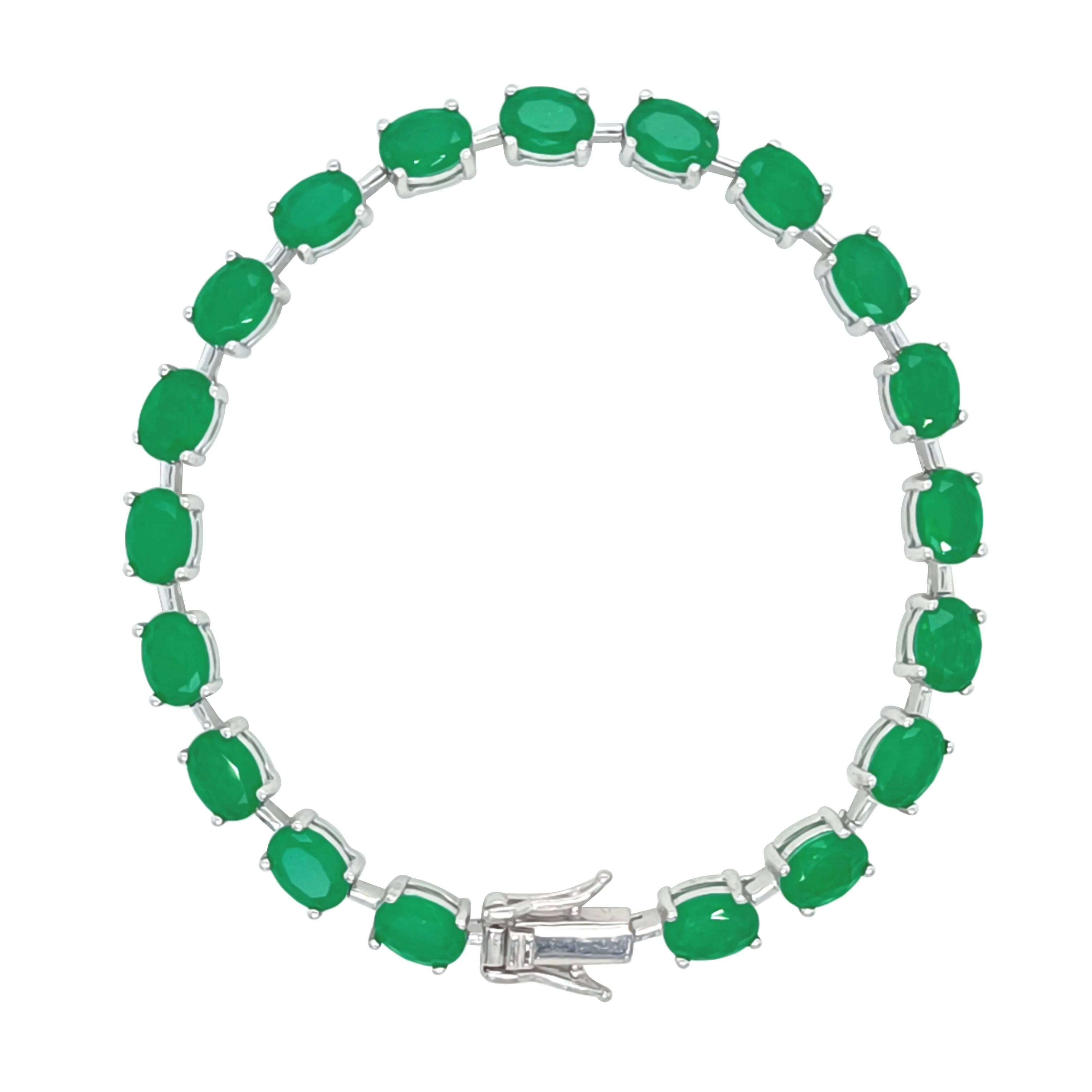 Asfour Crystal Tennis Bracelet With Emerald Oval Stones In 925 Sterling Silver-BD0321-G