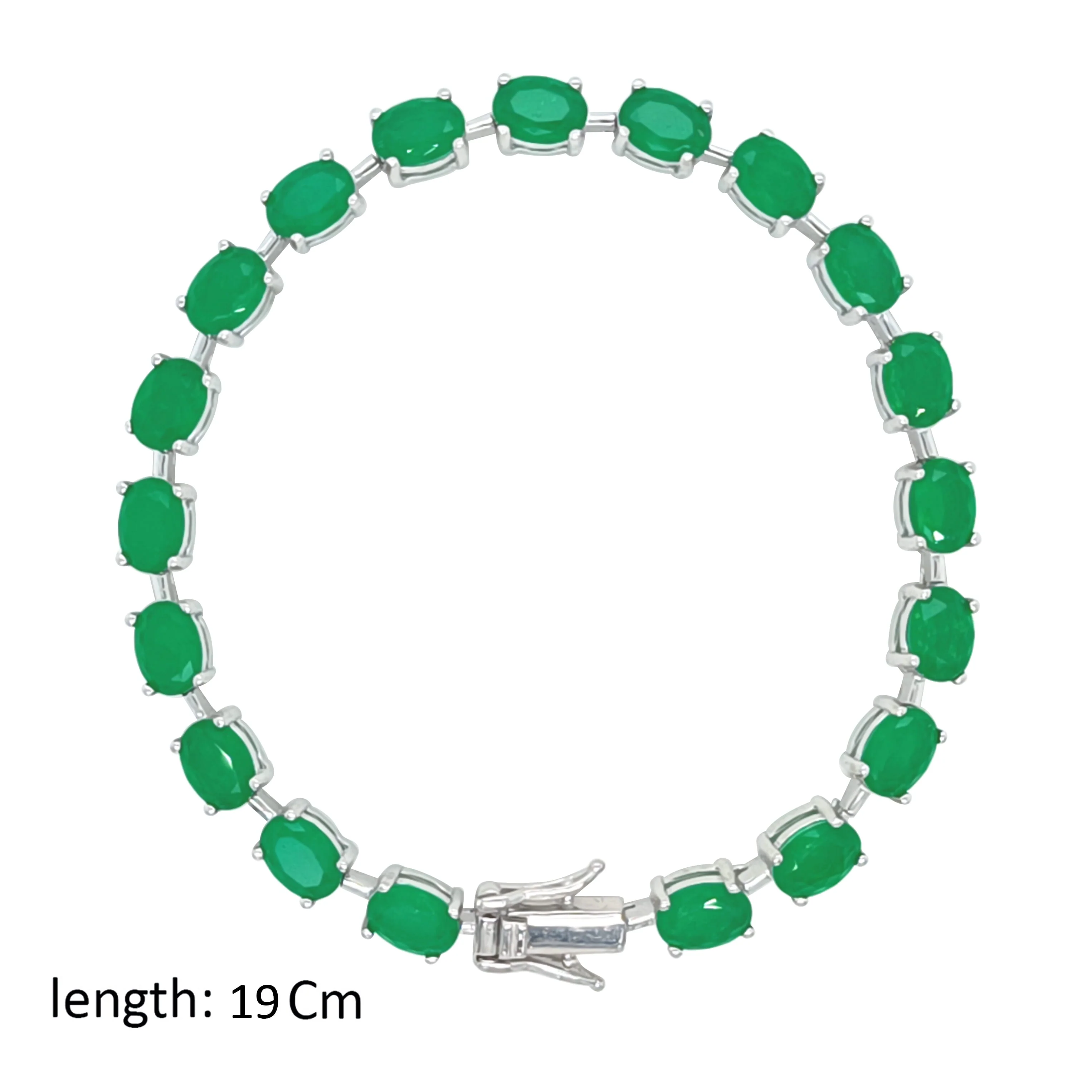 Asfour Crystal Tennis Bracelet With Emerald Oval Stones In 925 Sterling Silver-BD0321-G - Image 2