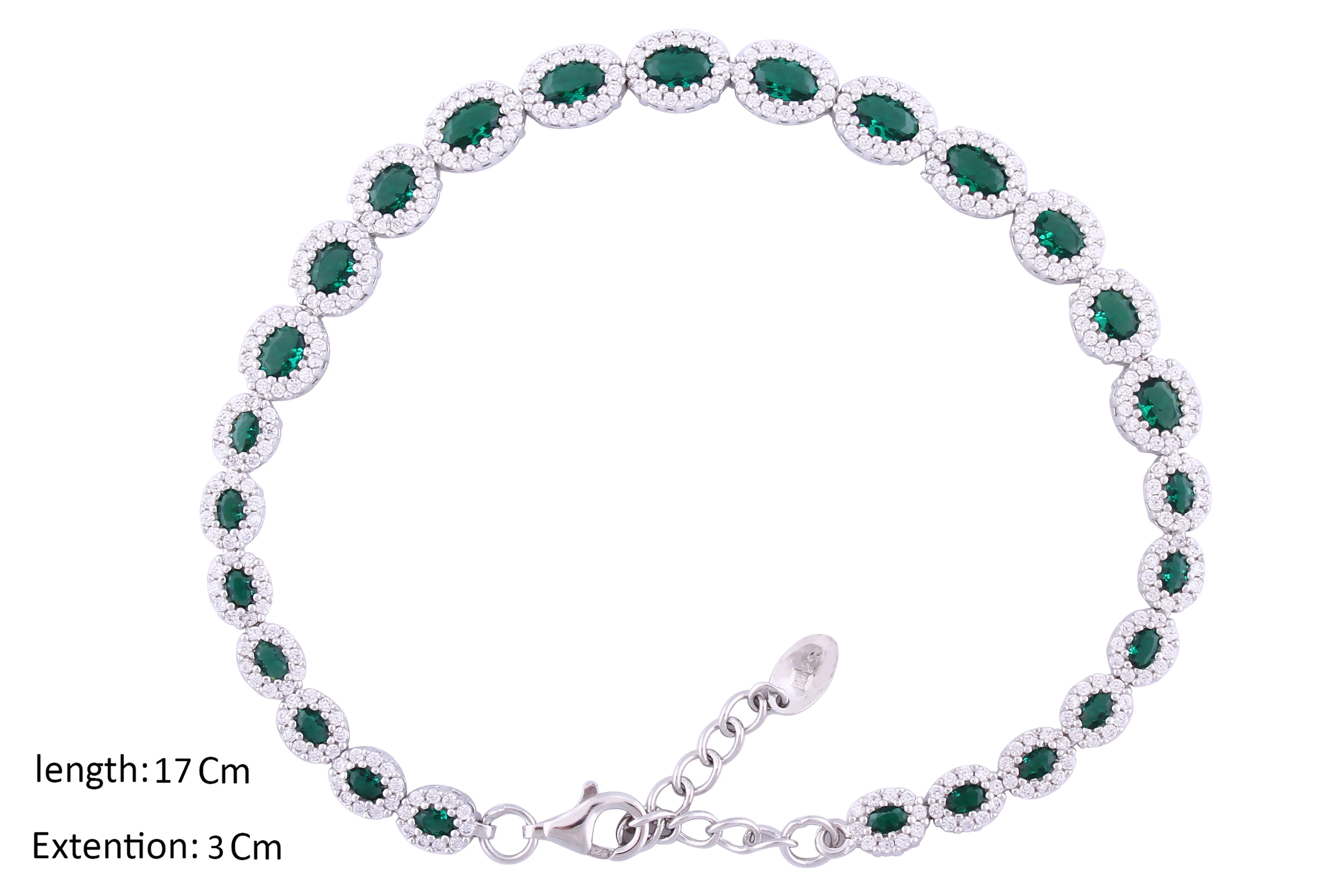 Asfour Crystal Tennis Bracelet With Emerald Oval Zircon In 925 Sterling Silver-BM0020-WG - Image 2