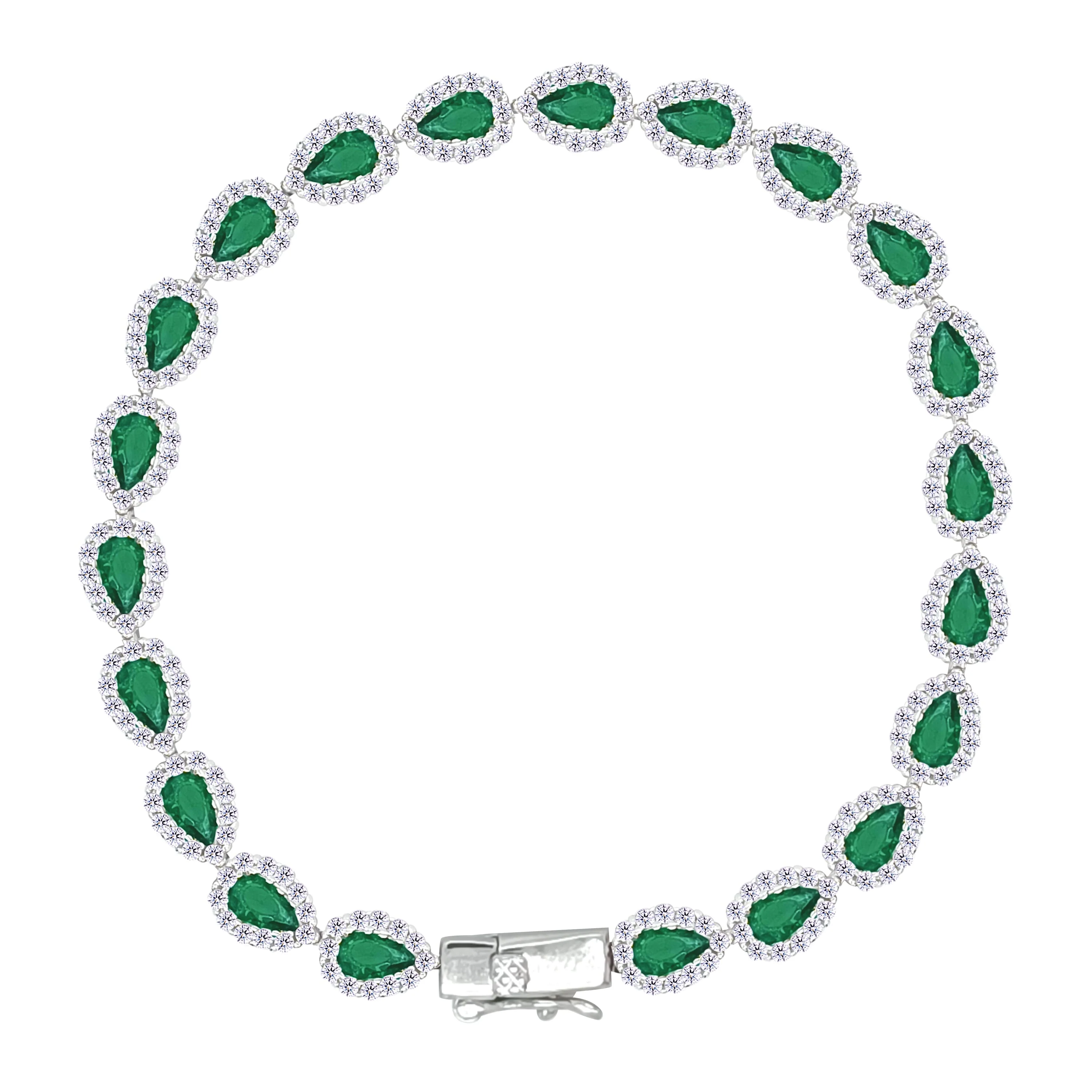Asfour Crystal Tennis Bracelet With Emerald Pear Design In 925 Sterling Silver-BD0323-G