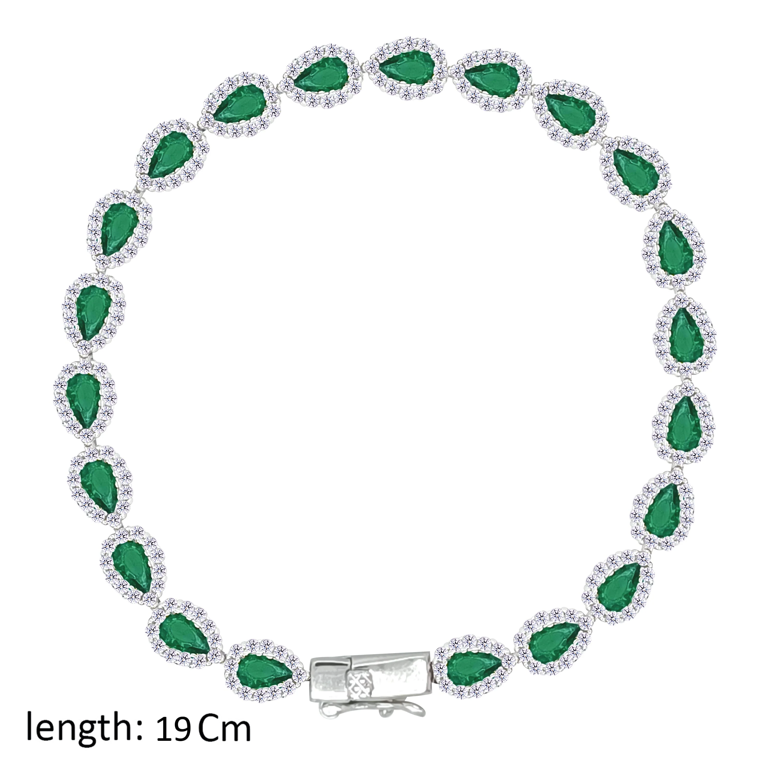 Asfour Crystal Tennis Bracelet With Emerald Pear Design In 925 Sterling Silver-BD0323-G - Image 2