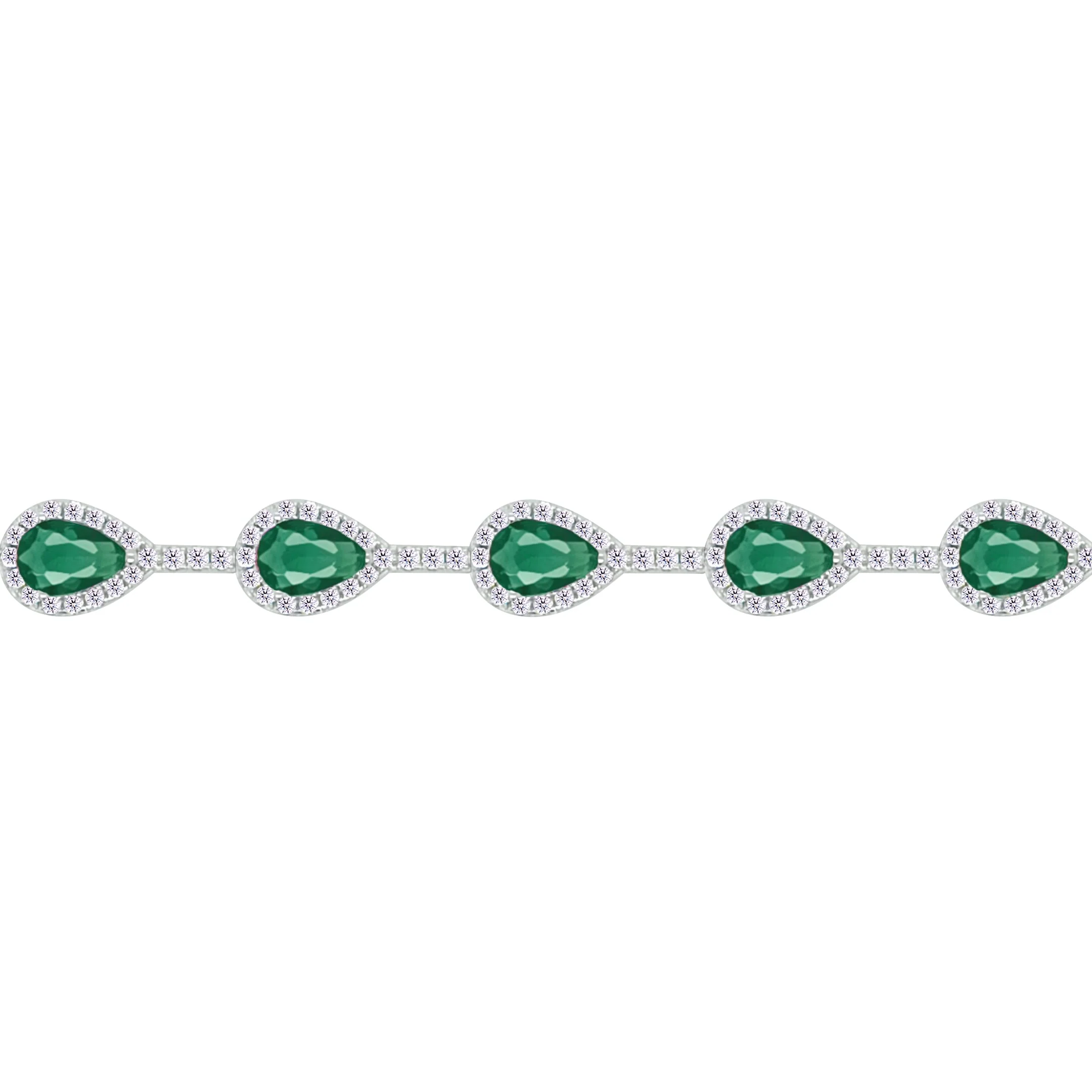 Asfour Crystal Tennis Bracelet With Emerald Pear Design In 925 Sterling Silver-BM0083-WG