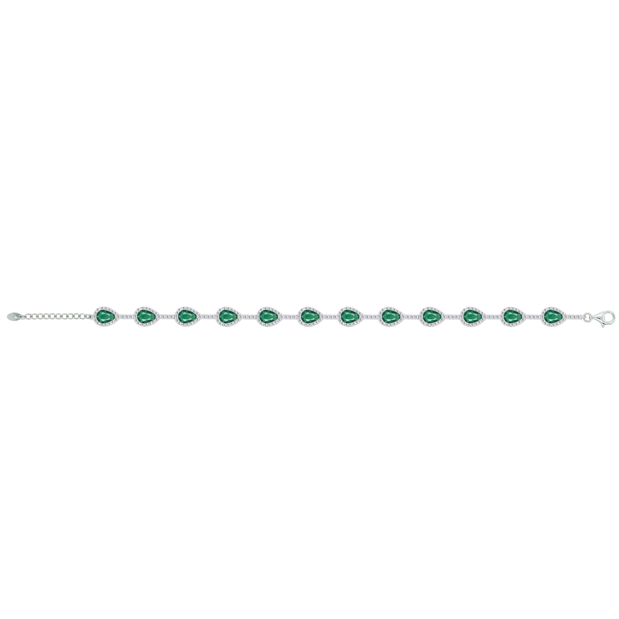 Asfour Crystal Tennis Bracelet With Emerald Pear Design In 925 Sterling Silver-BM0083-WG - Image 2