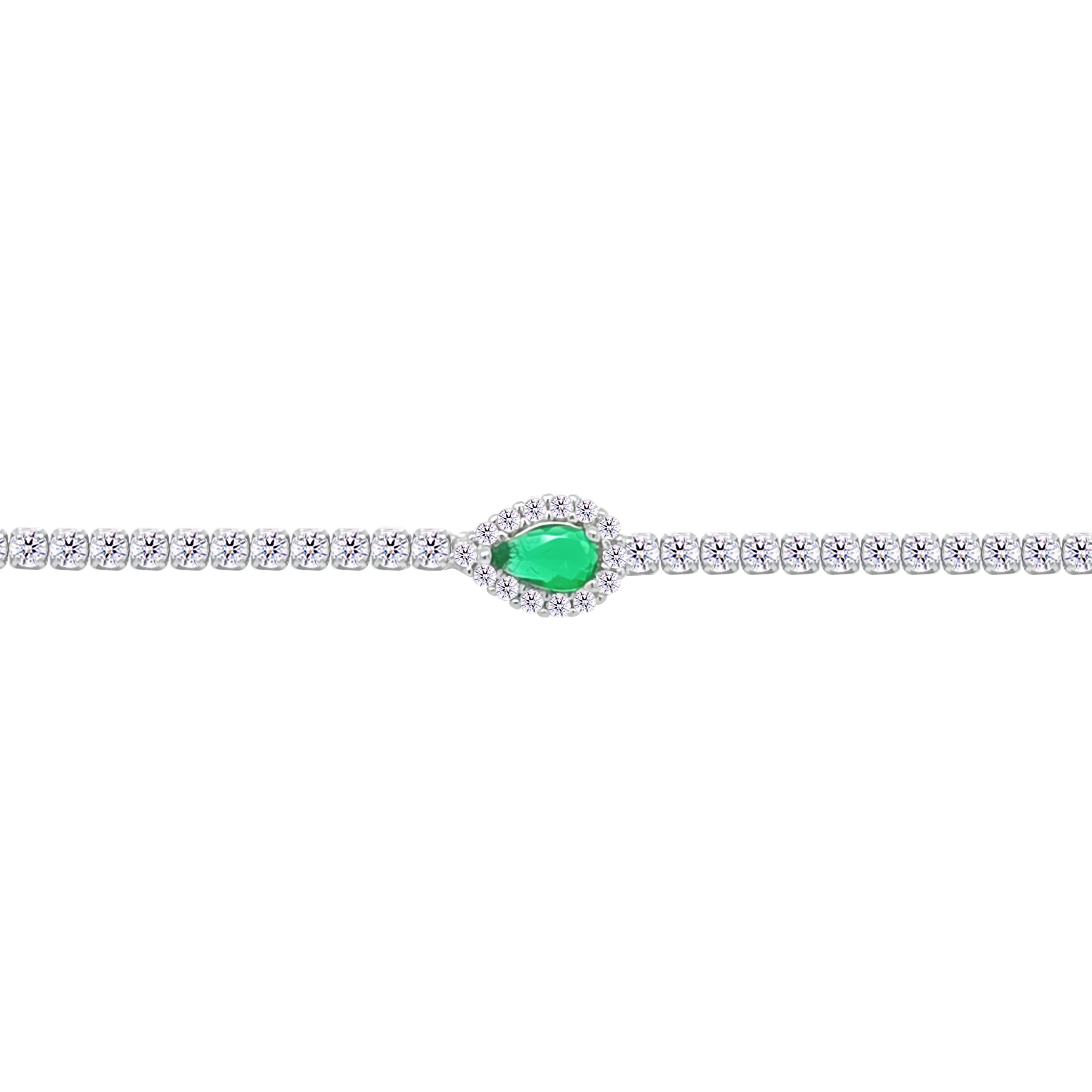 Asfour Crystal Tennis Bracelet With Emerald Pear Zircon Stone In 925 Sterling Silver-BM0163-WG