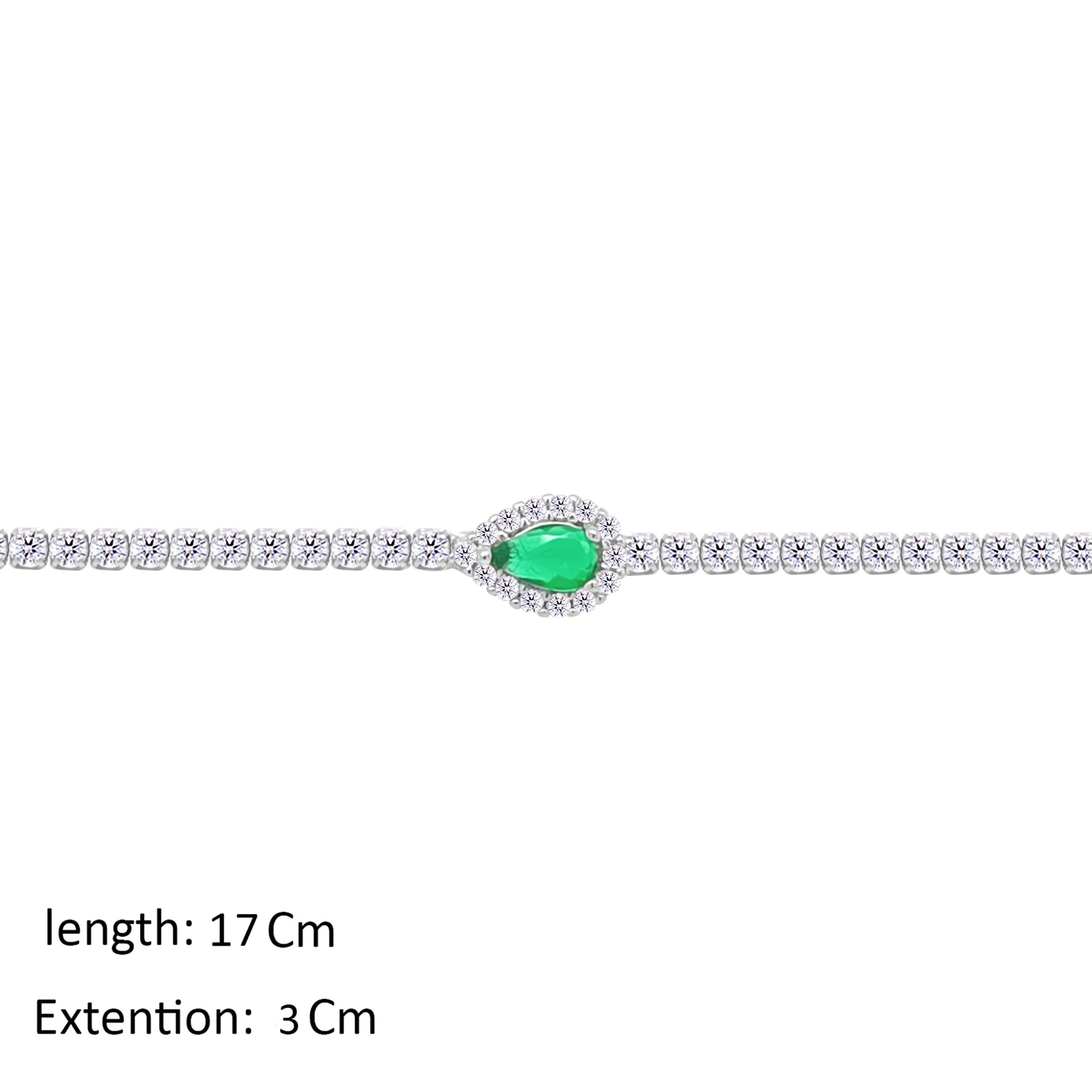 Asfour Crystal Tennis Bracelet With Emerald Pear Zircon Stone In 925 Sterling Silver-BM0163-WG - Image 2