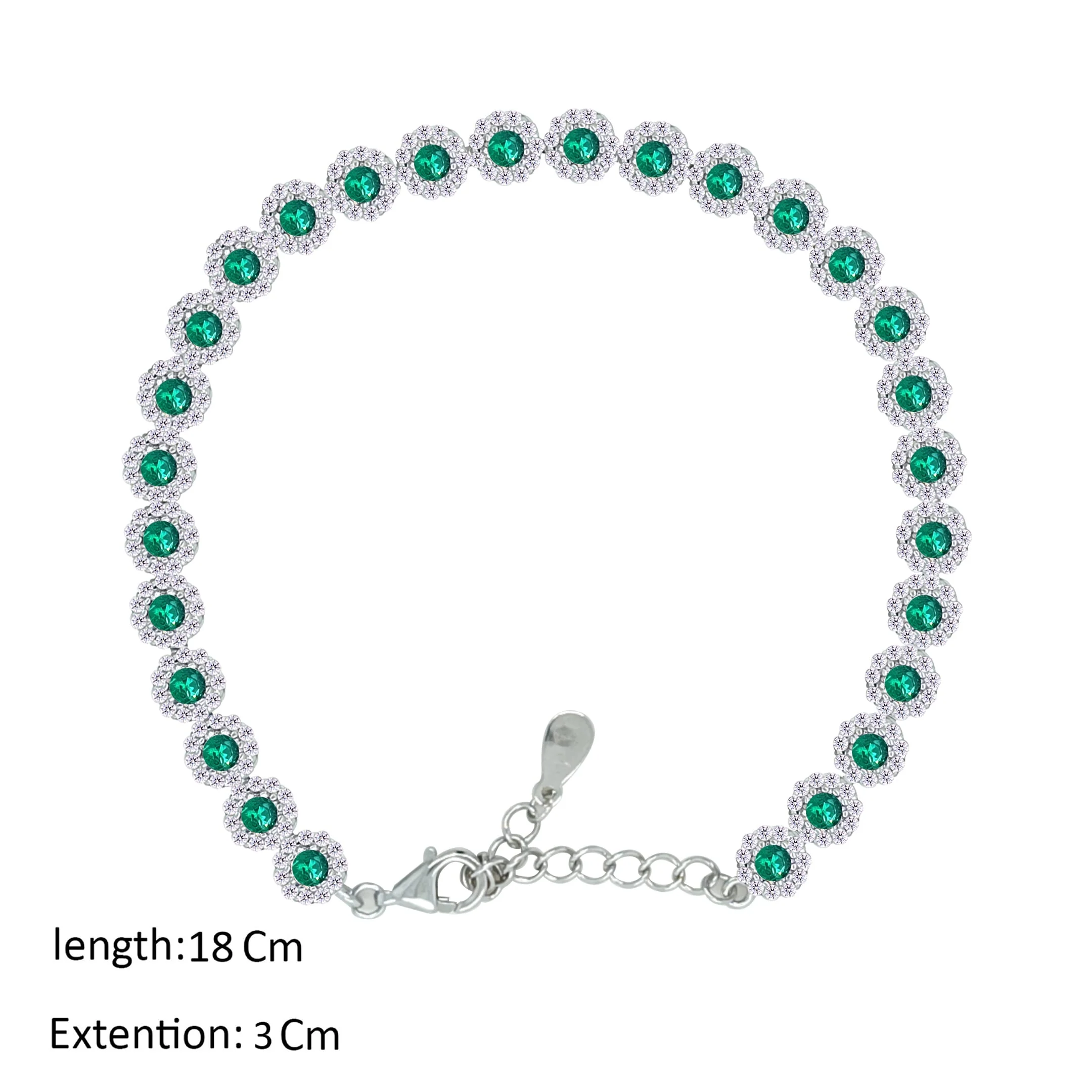 Asfour Crystal Tennis Bracelet With Emerald Round Design In 925 Sterling Silver-BM0089-WG - Image 2