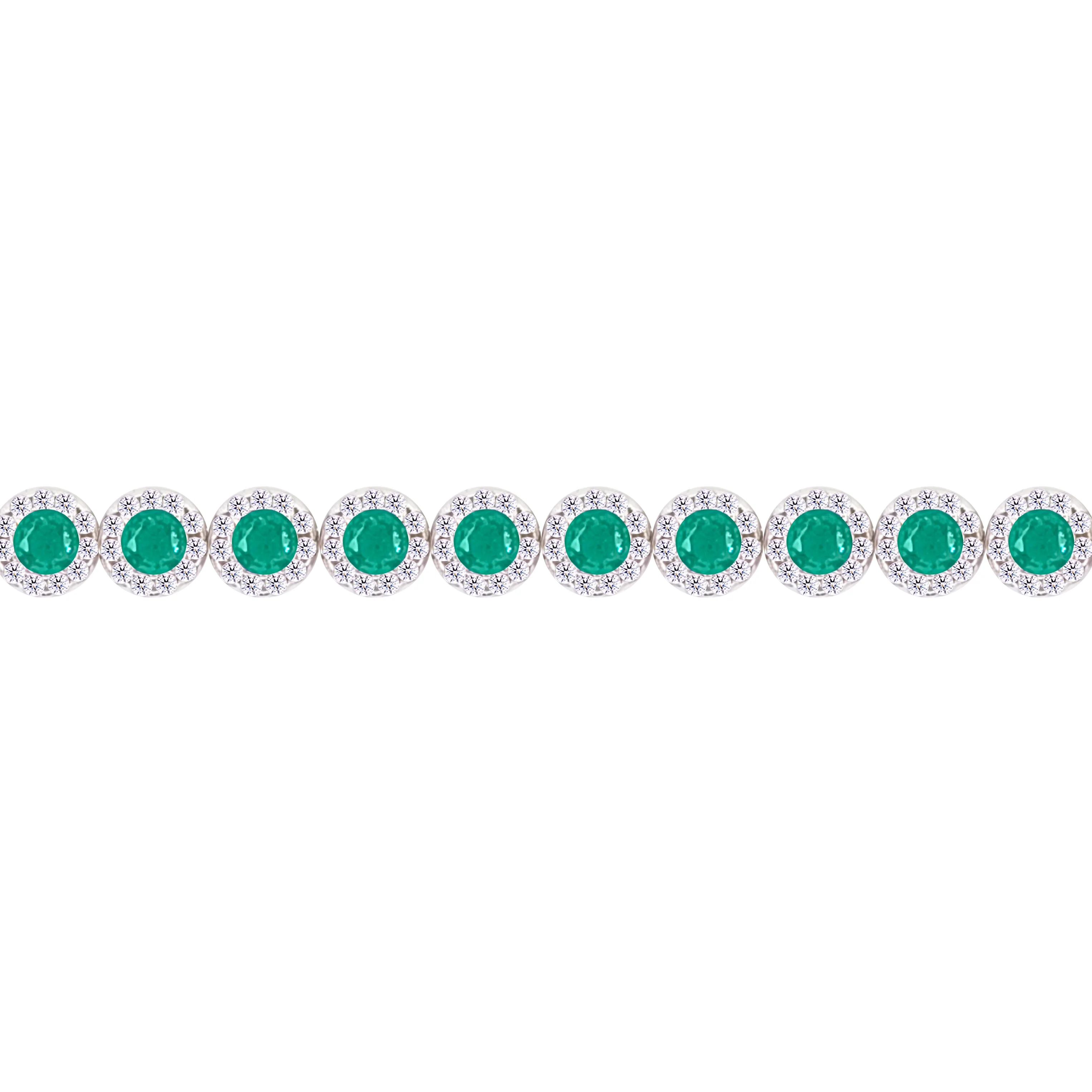 Asfour Crystal Tennis Bracelet With Emerald Round Design In 925 Sterling Silver-BM0107-WG