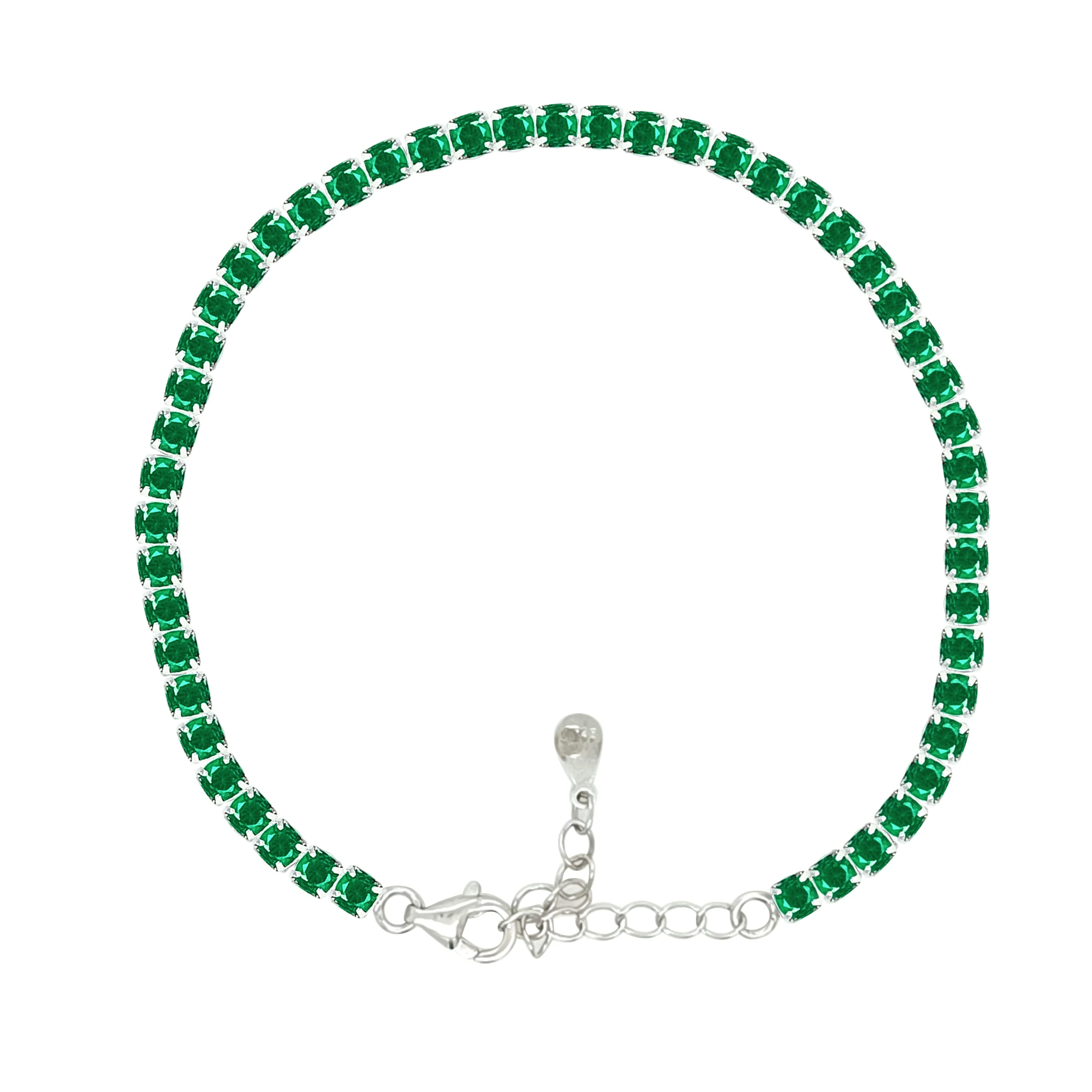 Asfour Crystal Tennis Bracelet With Emerald Round Design In 925 Sterling Silver-BM0132-G