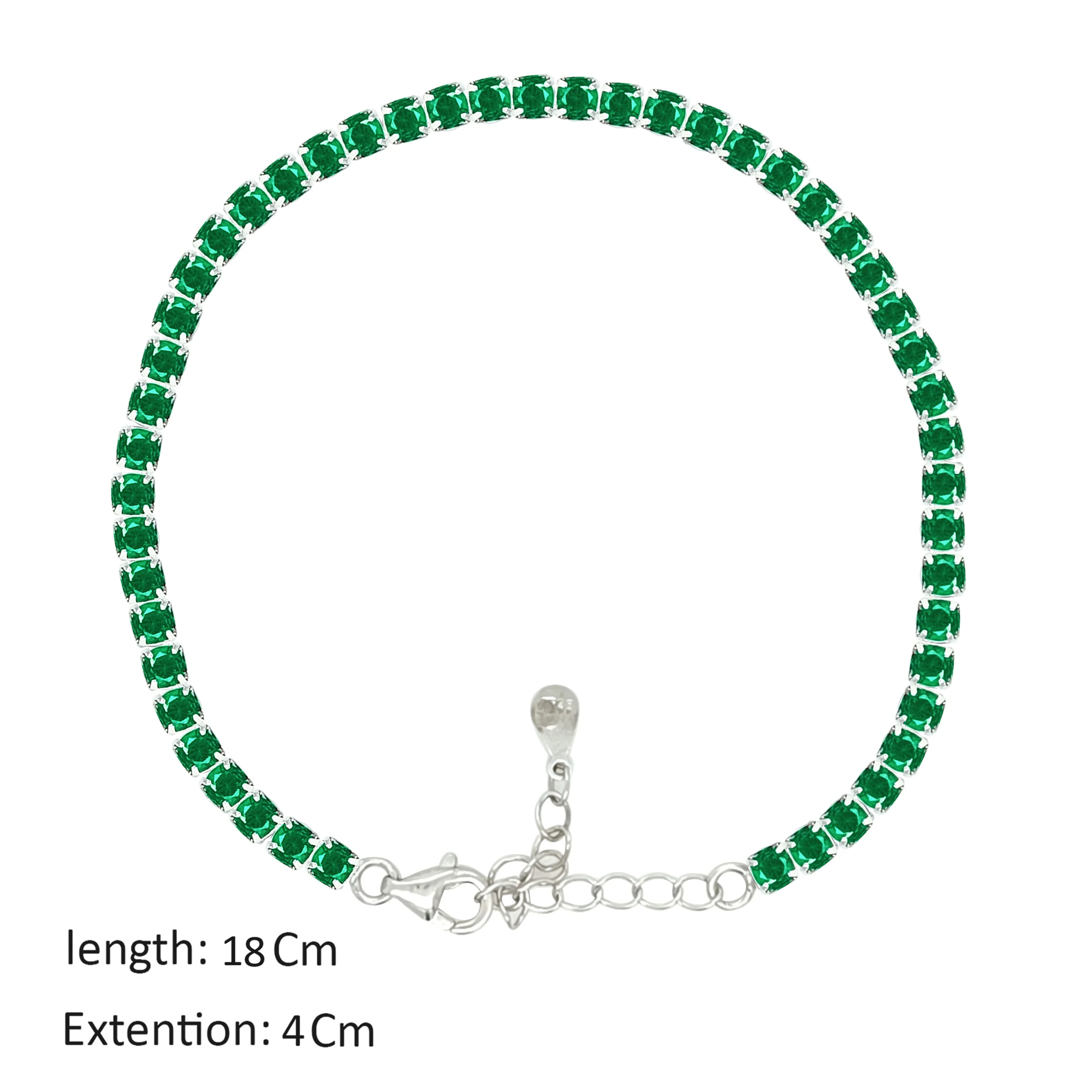 Asfour Crystal Tennis Bracelet With Emerald Round Design In 925 Sterling Silver-BM0132-G - Image 2