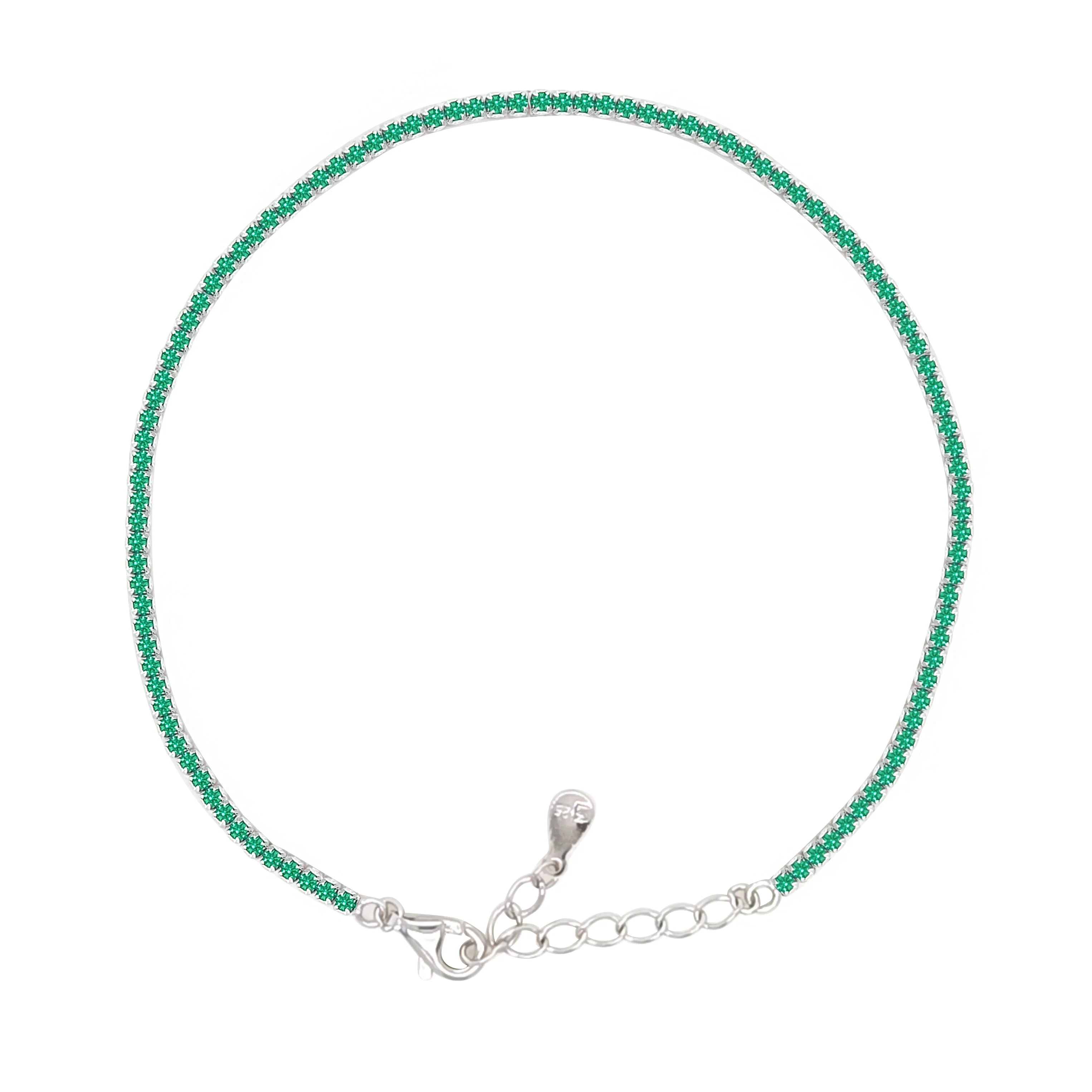 Asfour Crystal Tennis Bracelet With Emerald Round Design In 925 Sterling Silver-BM0134-G