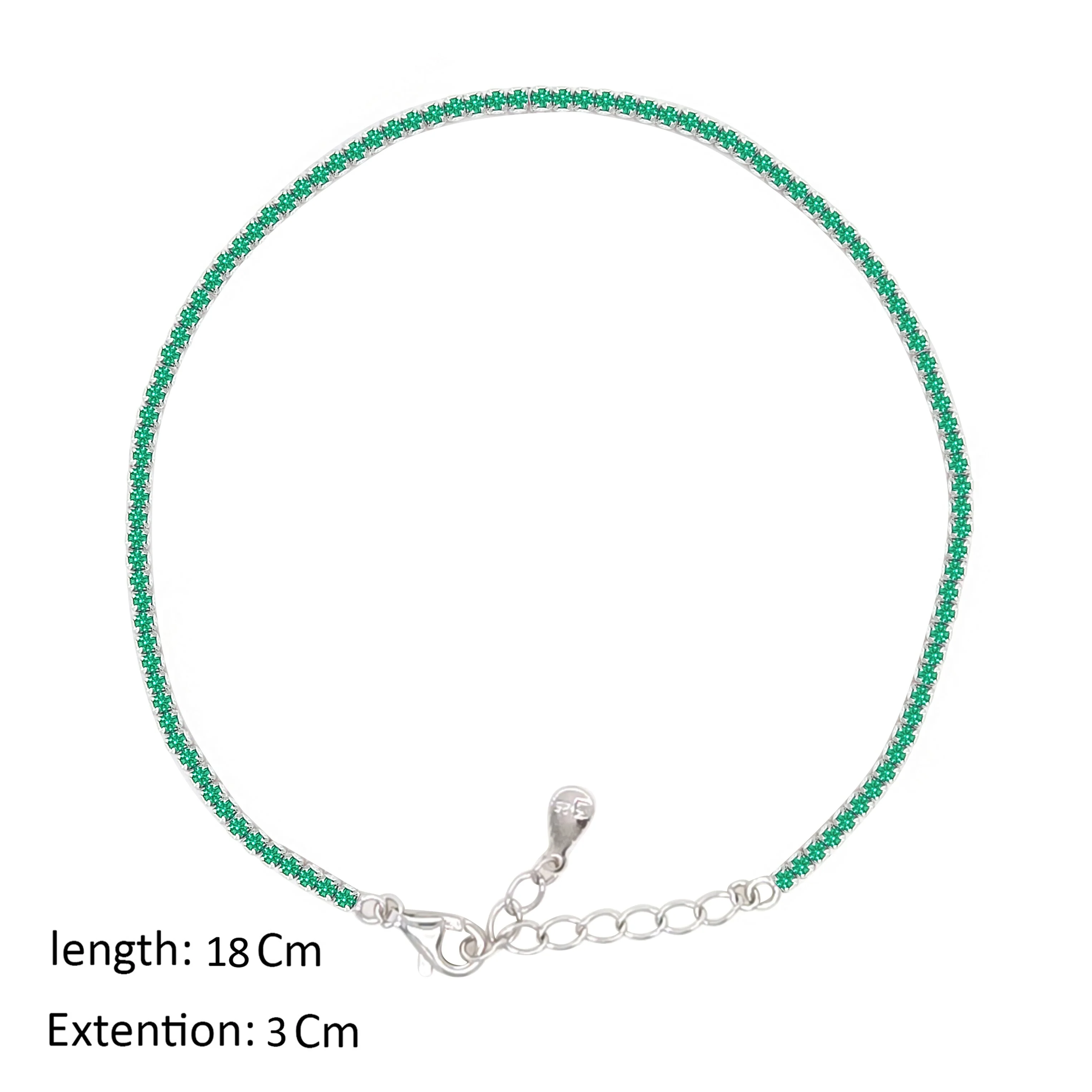 Asfour Crystal Tennis Bracelet With Emerald Round Design In 925 Sterling Silver-BM0134-G - Image 2