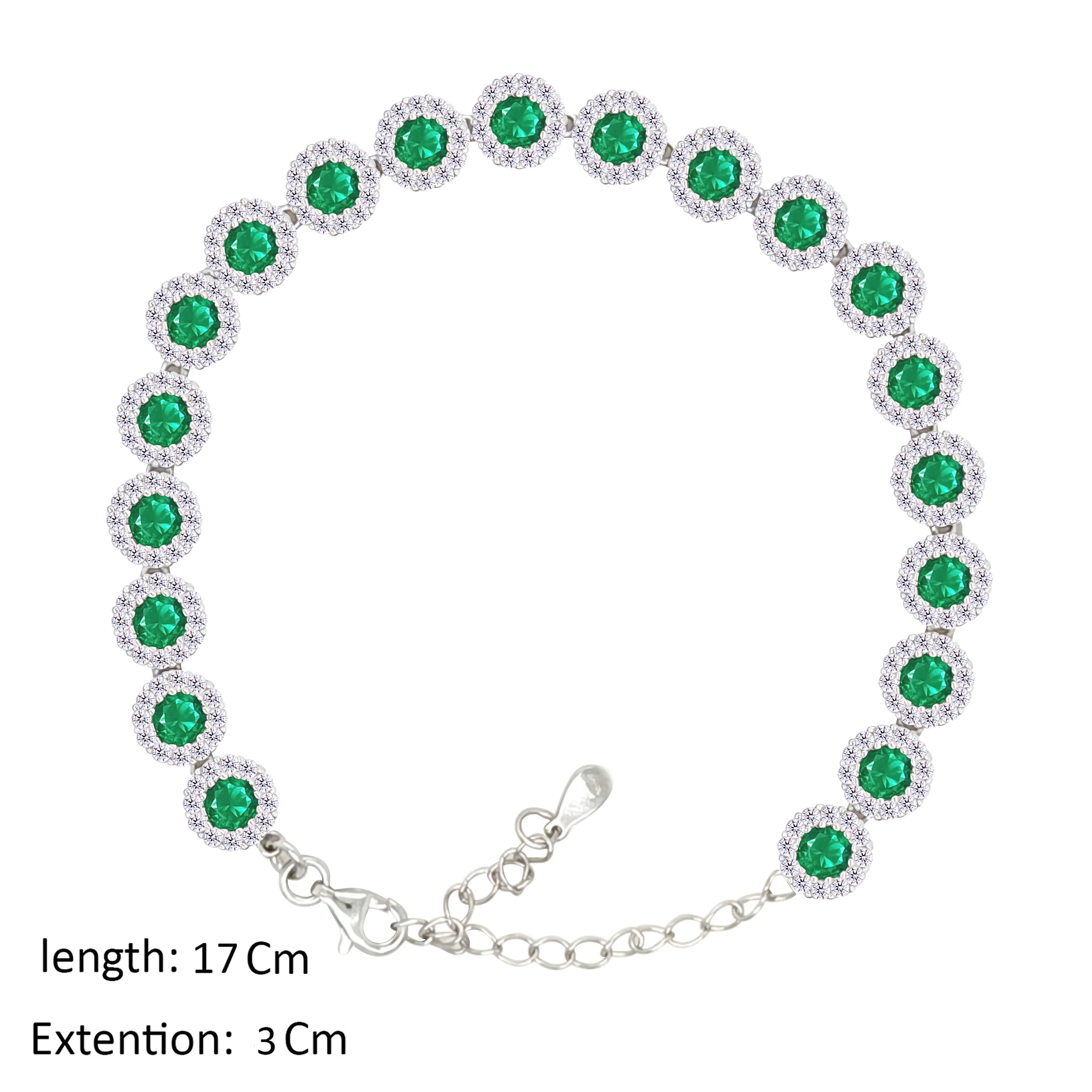 Asfour Crystal Tennis Bracelet With Emerald Round Design In 925 Sterling Silver-BM0164-WG - Image 2