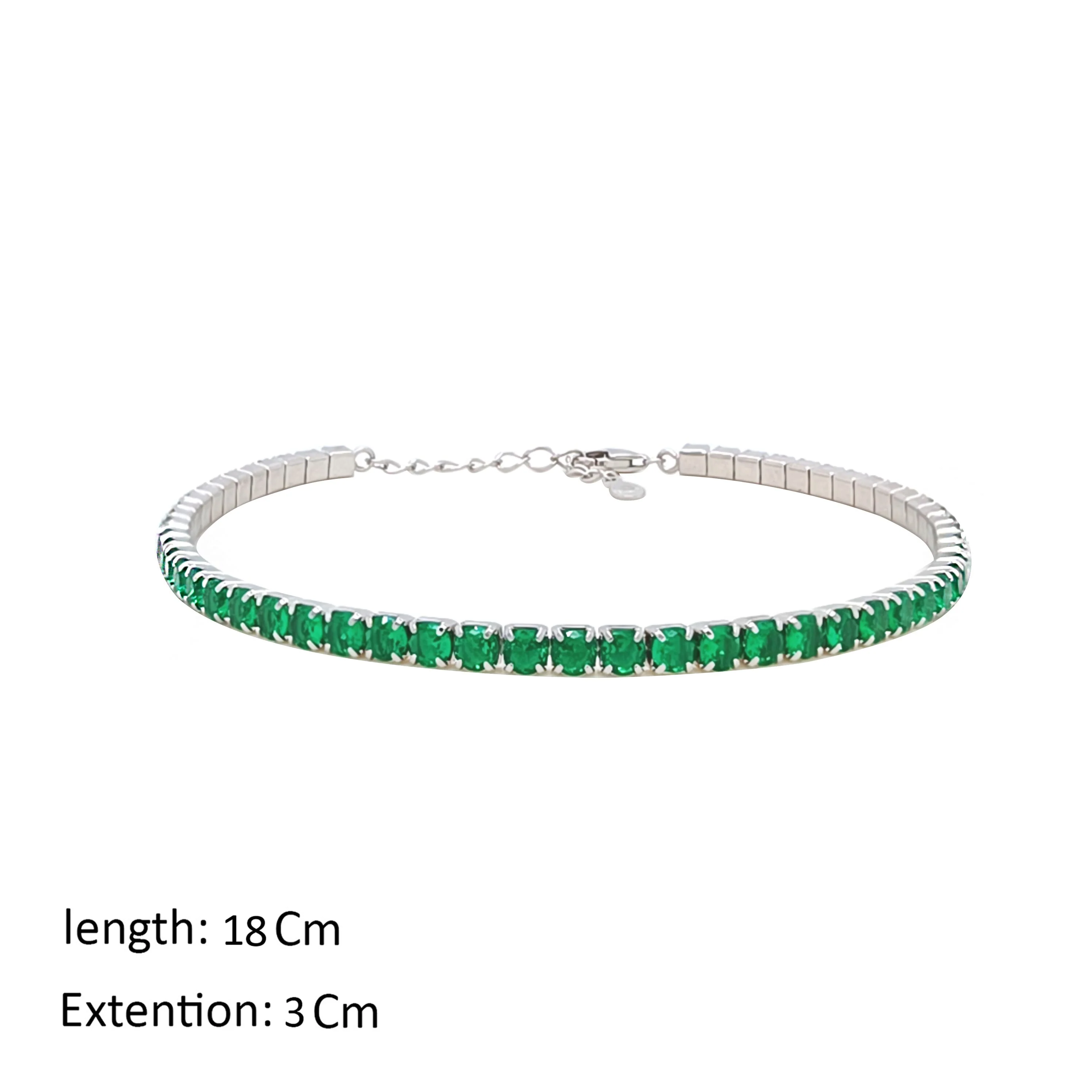 Asfour Crystal Tennis Bracelet With Emerald Round Design In 925 Sterling Silver-BM0166-G - Image 2