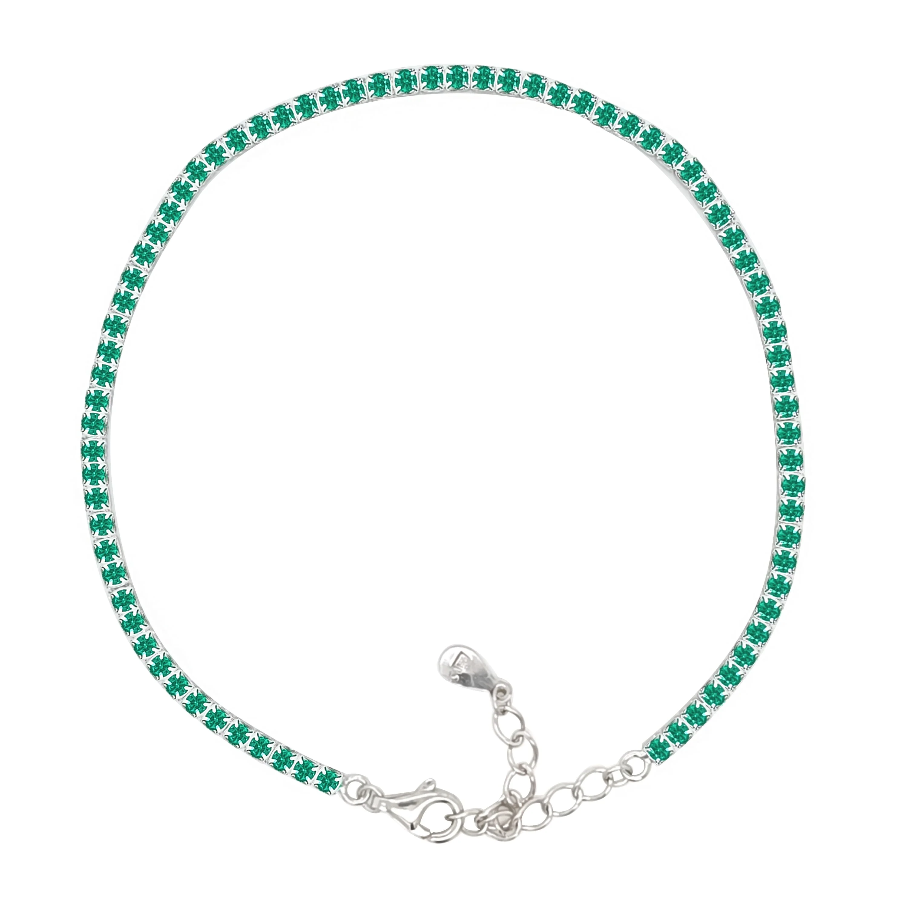 Asfour Crystal Tennis Bracelet With Emerald Round Zircon In 925 Sterling Silver-BM0133-G