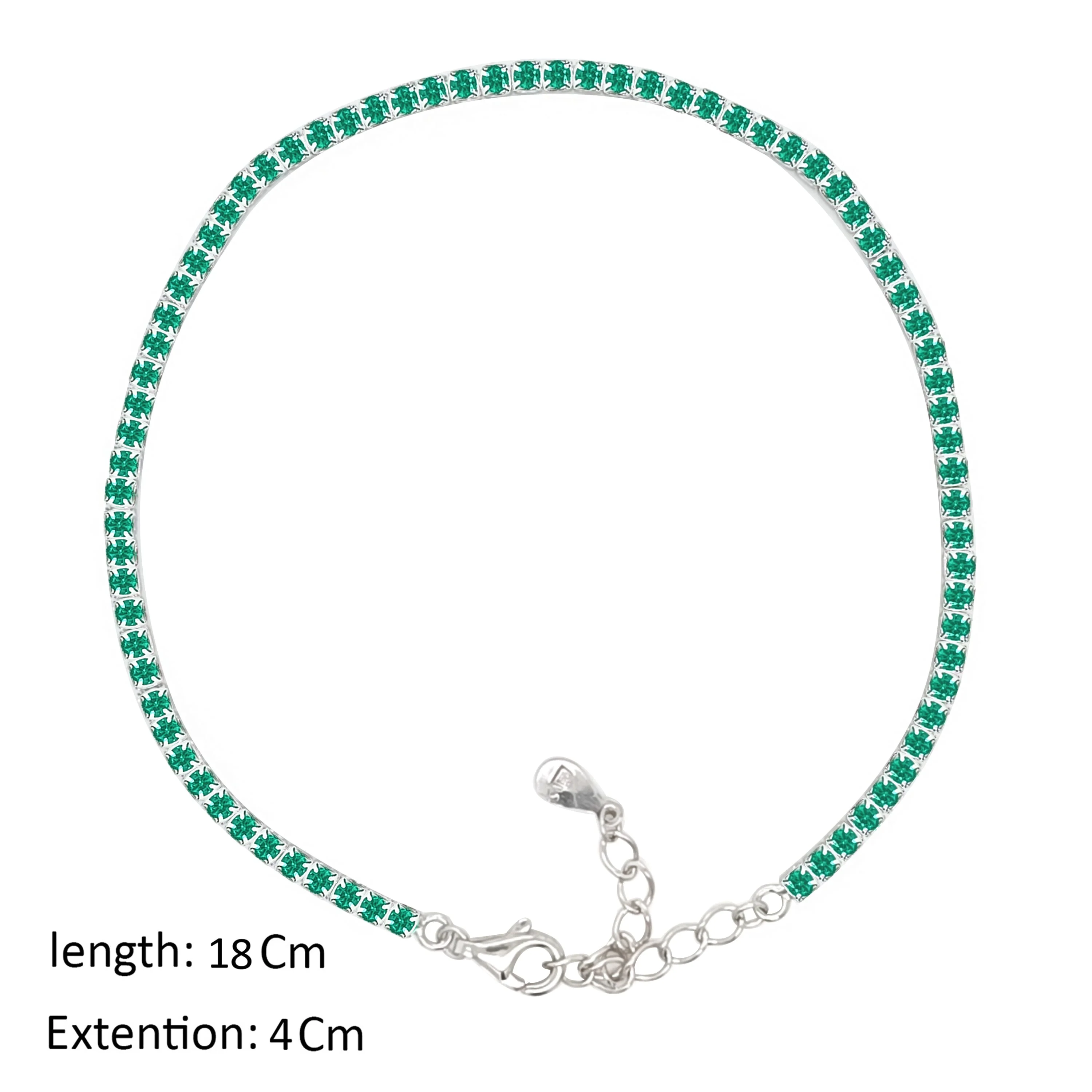 Asfour Crystal Tennis Bracelet With Emerald Round Zircon In 925 Sterling Silver-BM0133-G - Image 2