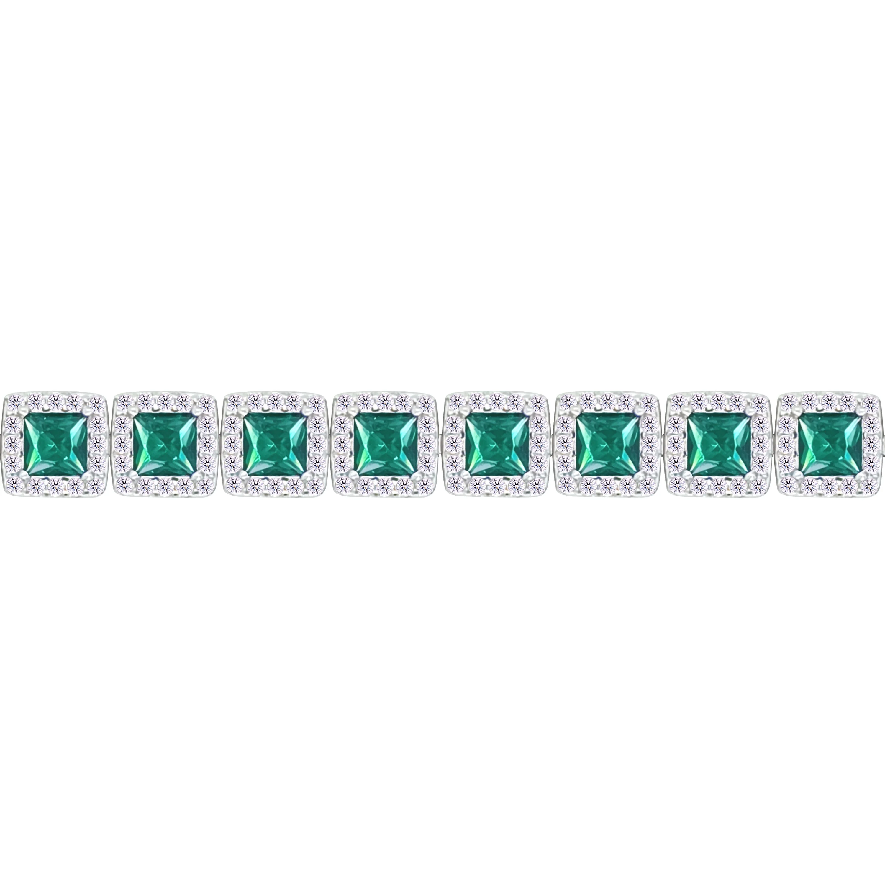 Asfour Crystal Tennis Bracelet With Emerald Square Design In 925 Sterling Silver-BM0118-WG