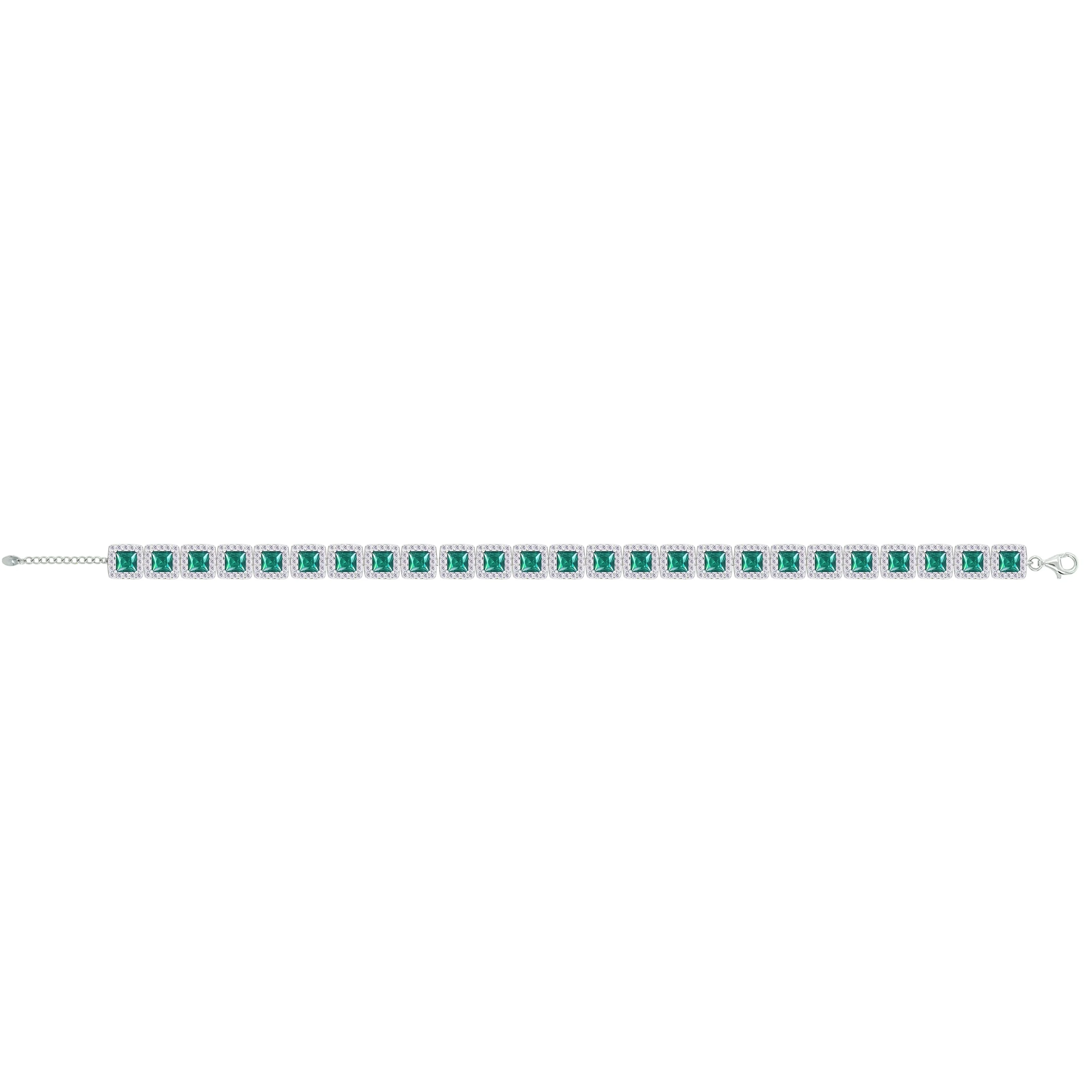 Asfour Crystal Tennis Bracelet With Emerald Square Design In 925 Sterling Silver-BM0118-WG - Image 2