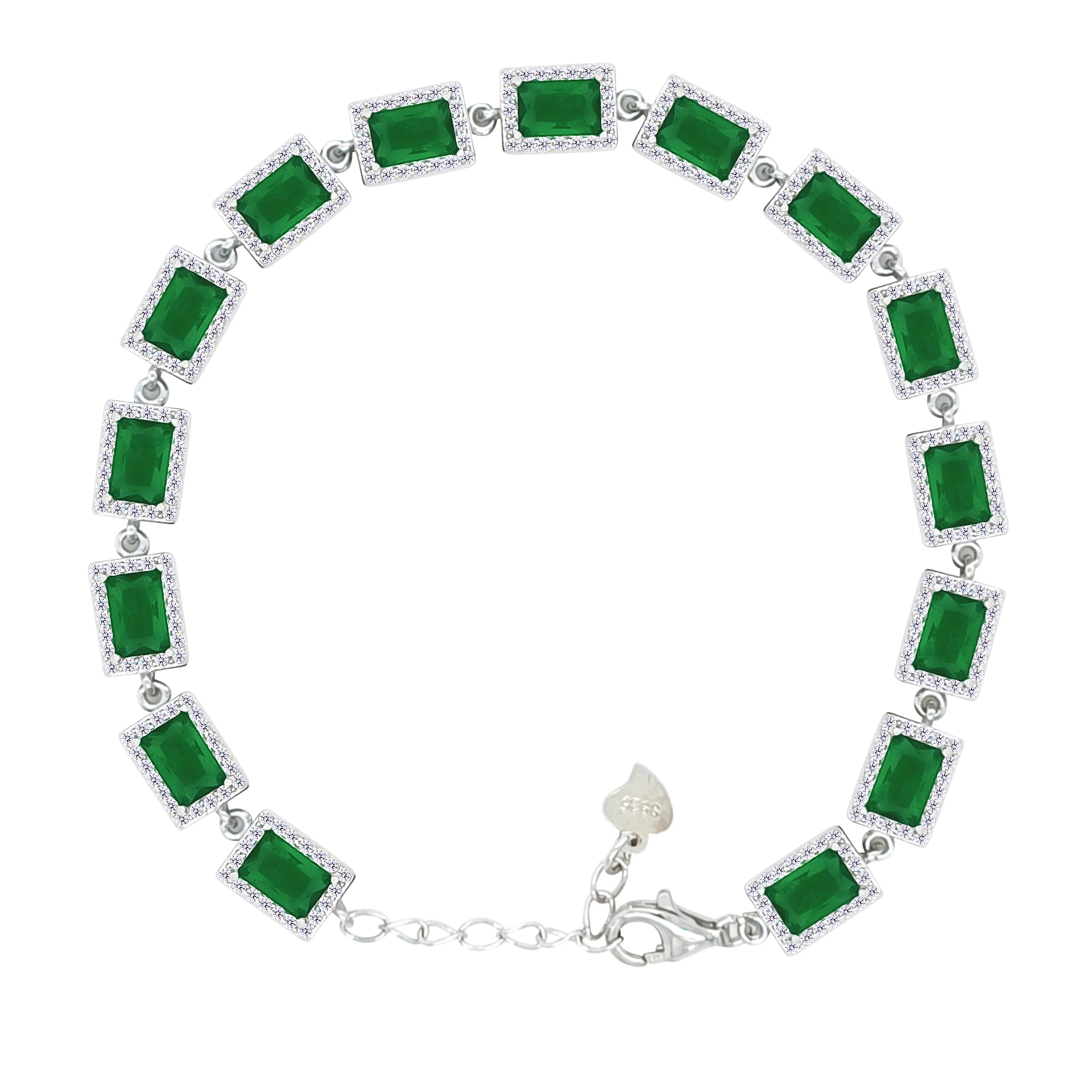 Asfour Crystal Tennis Bracelet With Emerald Zircon Design In 925 Sterling Silver-BD0324-G