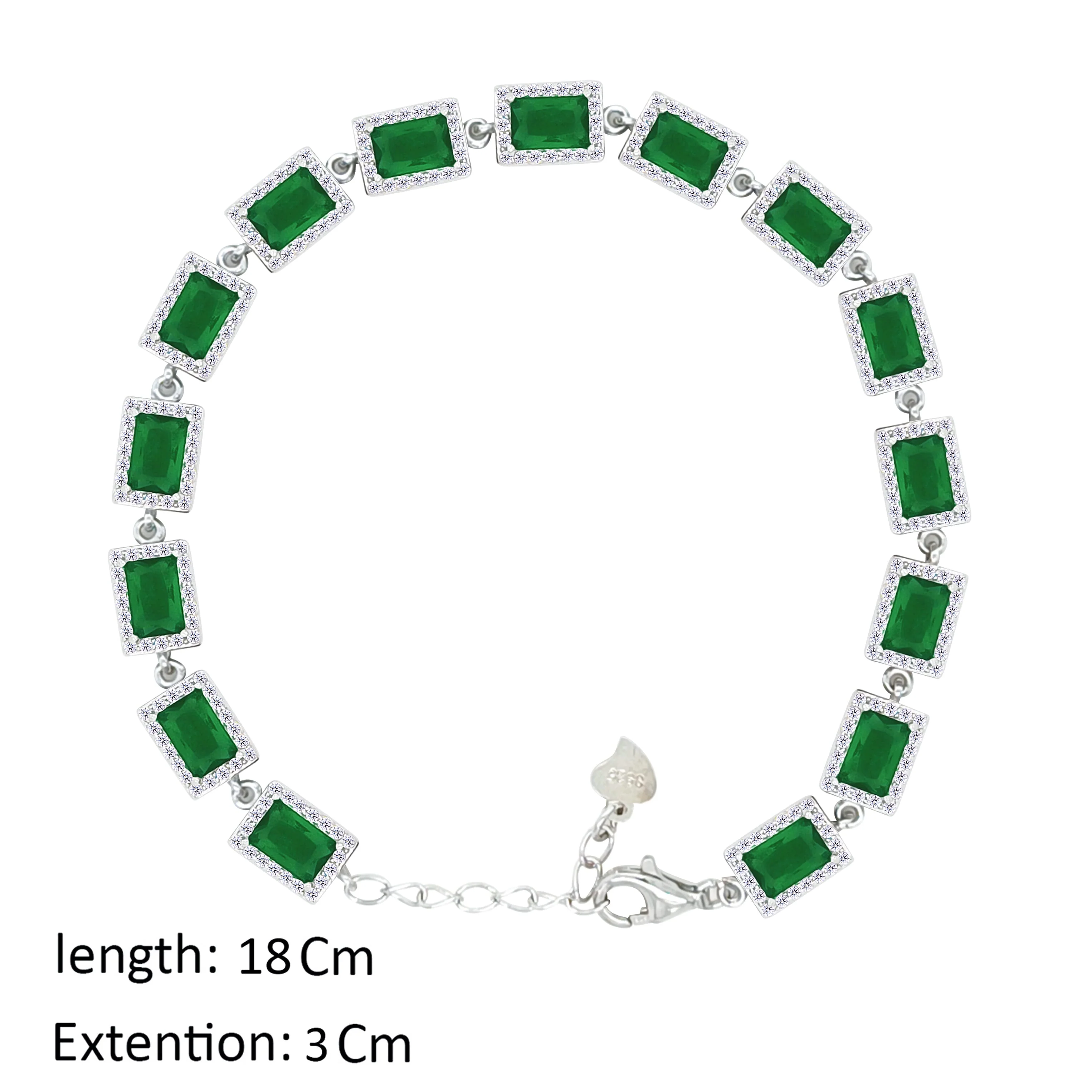 Asfour Crystal Tennis Bracelet With Emerald Zircon Design In 925 Sterling Silver-BD0324-G - Image 2