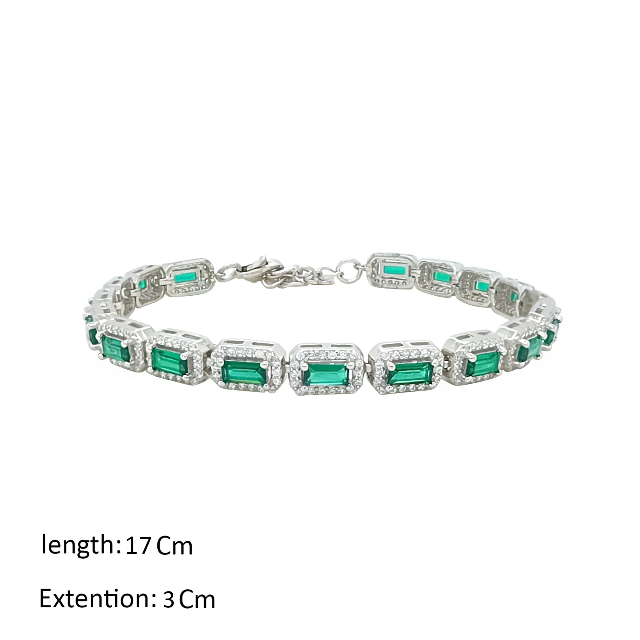 Asfour Crystal Tennis Bracelet With Emerald Zircon Design In 925 Sterling Silver-BM0063-Q-WG - Image 2