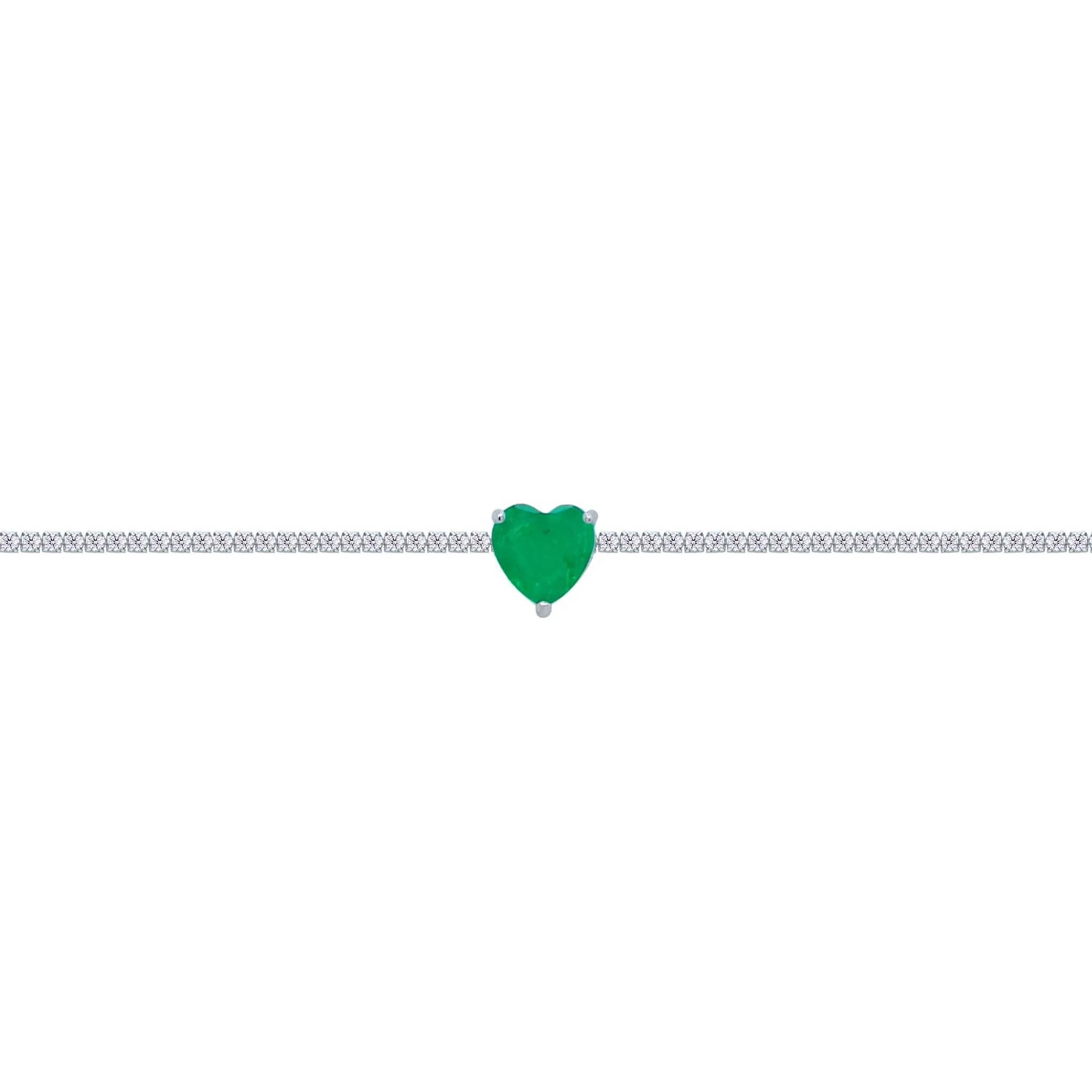 Asfour Crystal Tennis Bracelet With Emerald Zircon Heart In 925 Sterling Silver-BD0255-WG