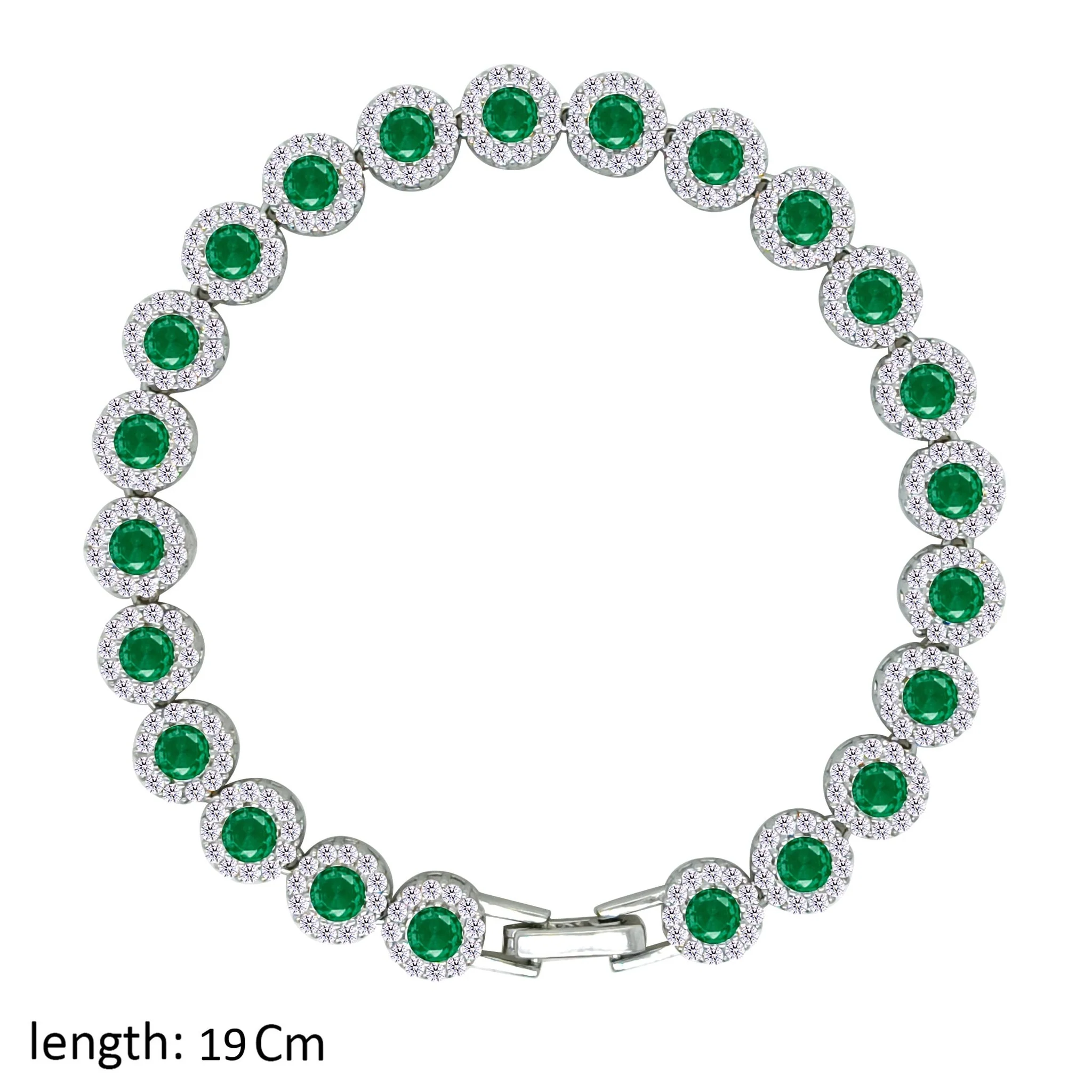 Asfour Crystal Tennis Bracelet With Emerald Zircon Round Design In 925 Sterling Silver-BM0068-WG - Image 2
