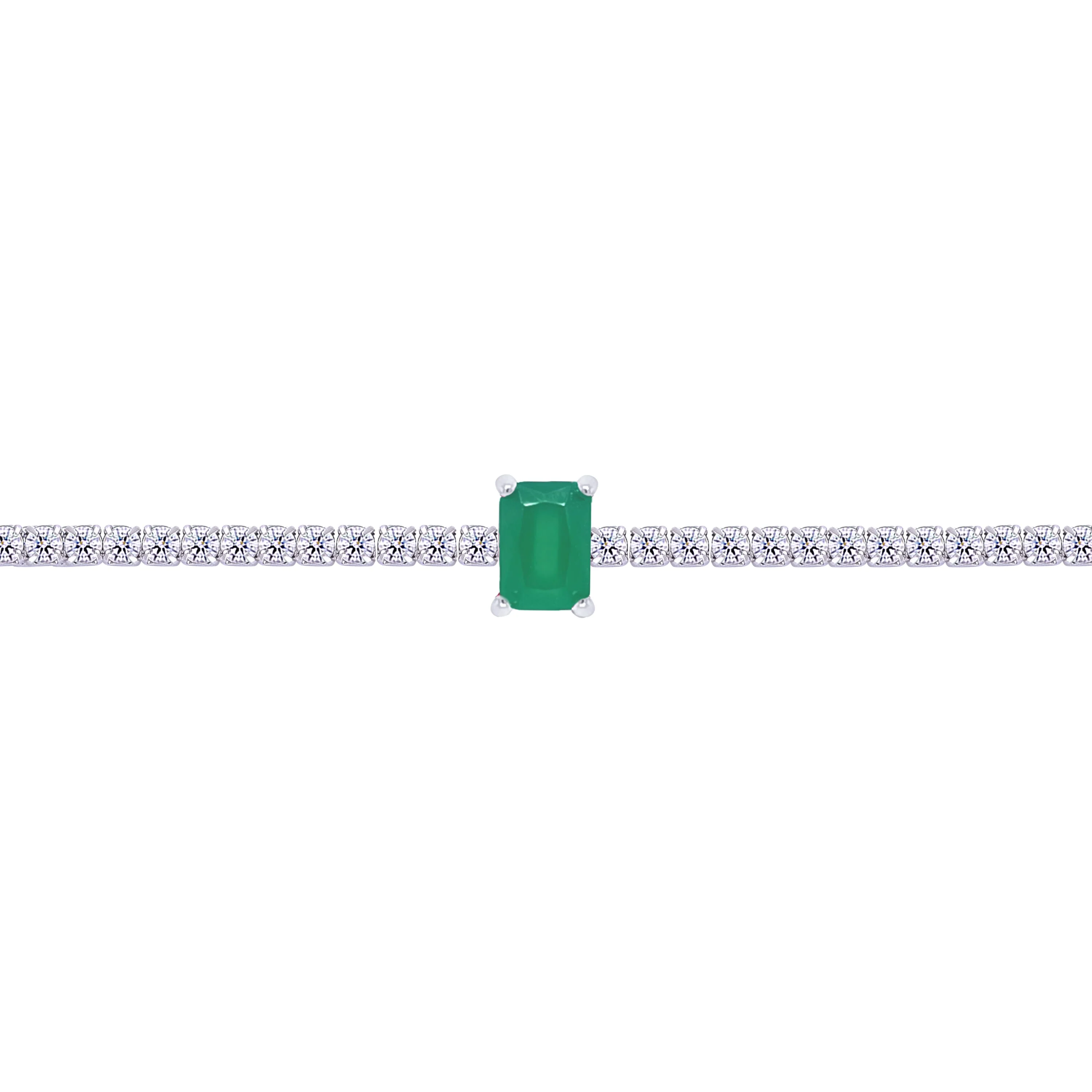Asfour Crystal Tennis Bracelet With Emerald Zircon Stone In 925 Sterling Silver-BD0332-WG