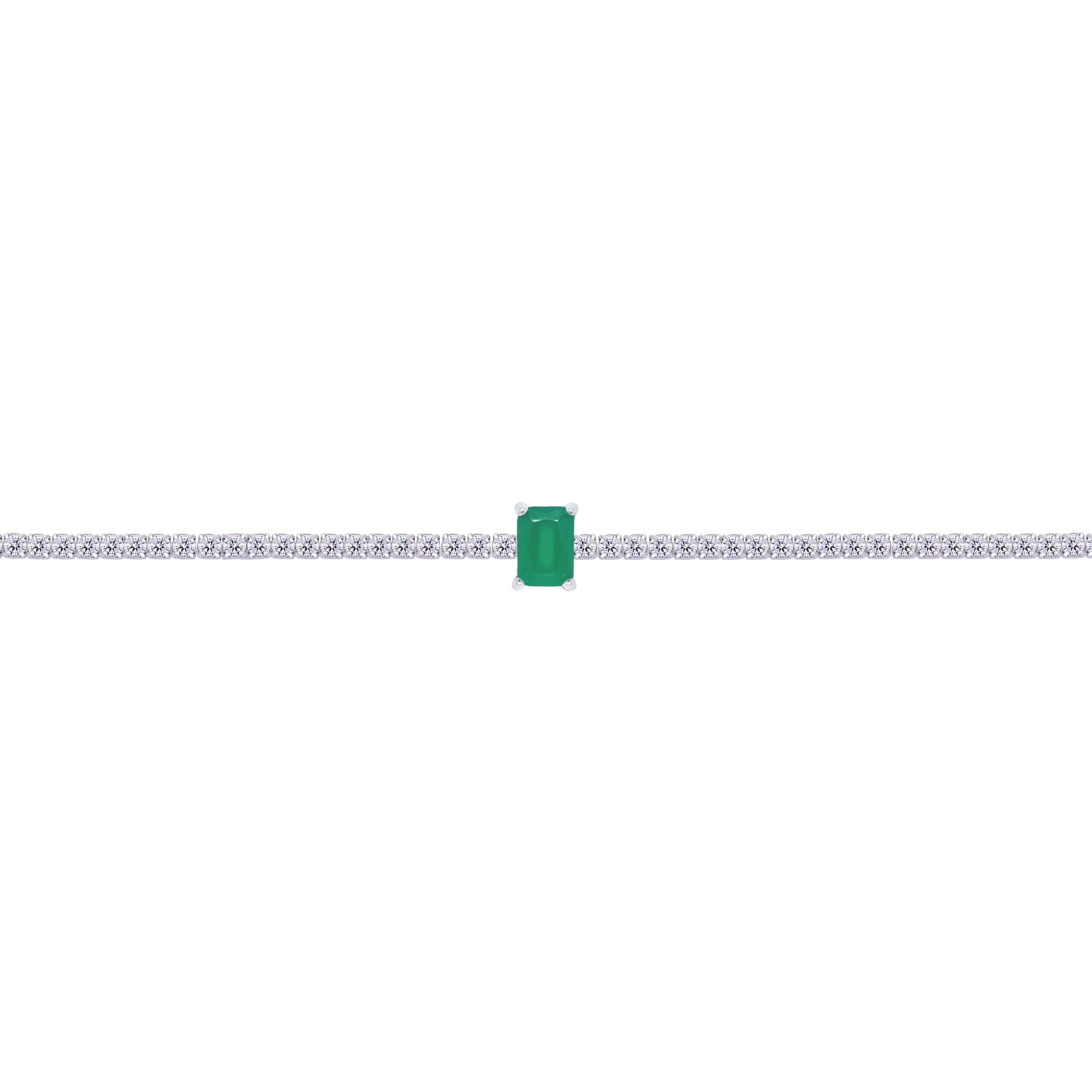 Asfour Crystal Tennis Bracelet With Emerald Zircon Stone In 925 Sterling Silver-BD0332-WG - Image 2